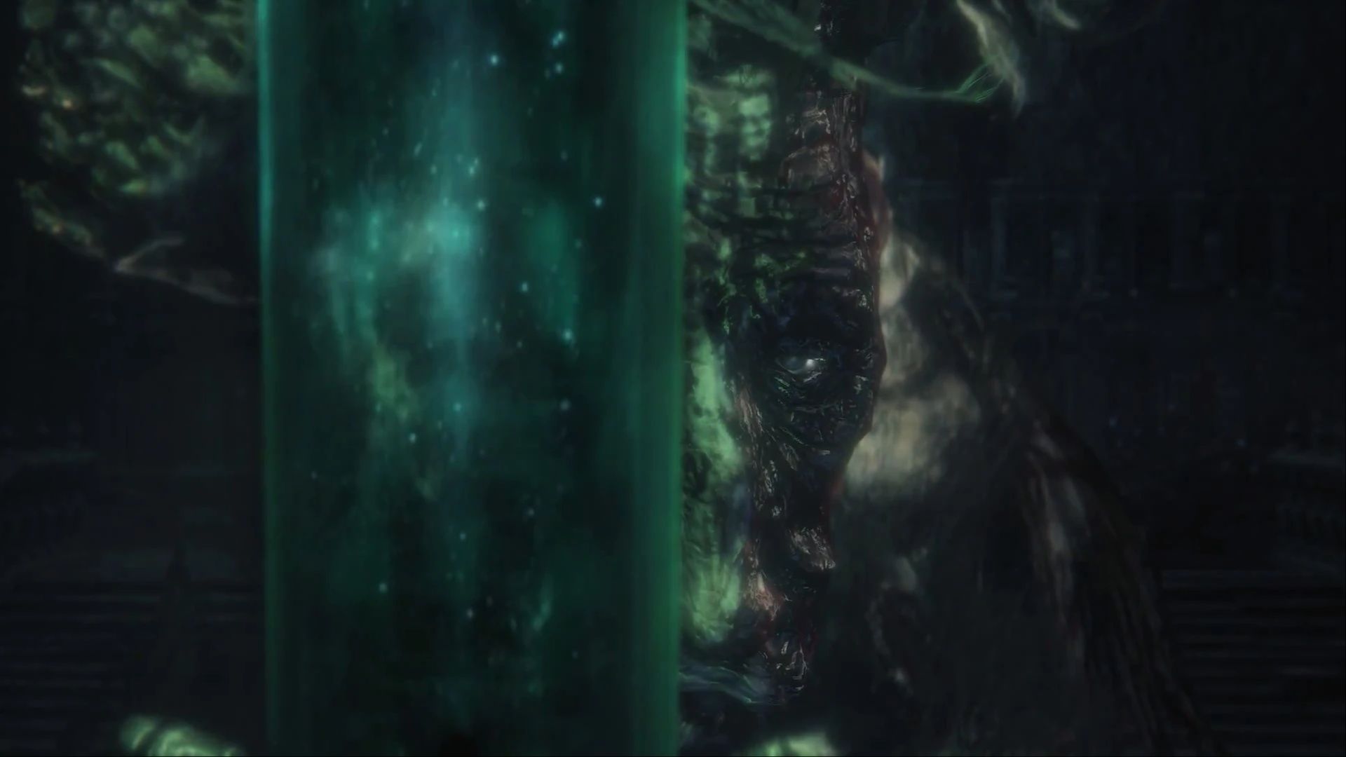 Ludwig, the Holy Blade, illuminating his face with his Moonlight Holy Sword, revealing his battered and deformed face in Bloodborne.