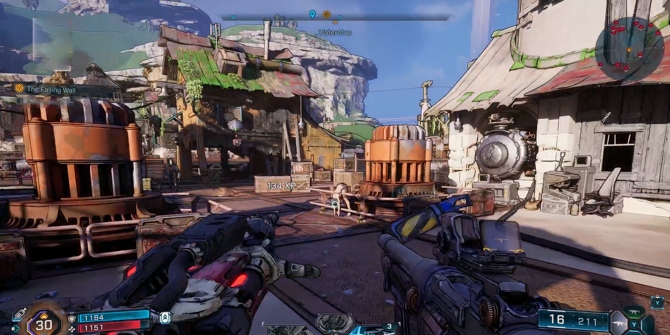 borderlands battle scene with new combat radar ui in the top right corner.