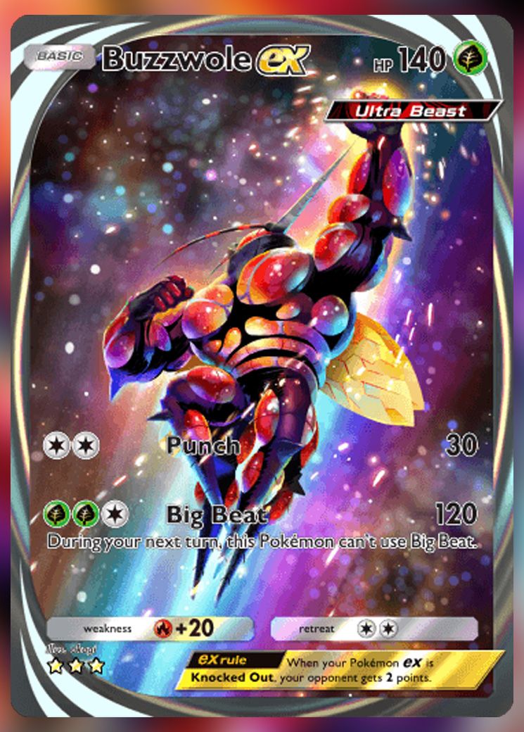 Buzzwole ex (Immersive Rare) from Extradimensional Crisis in Pokemon TCG Pocket.