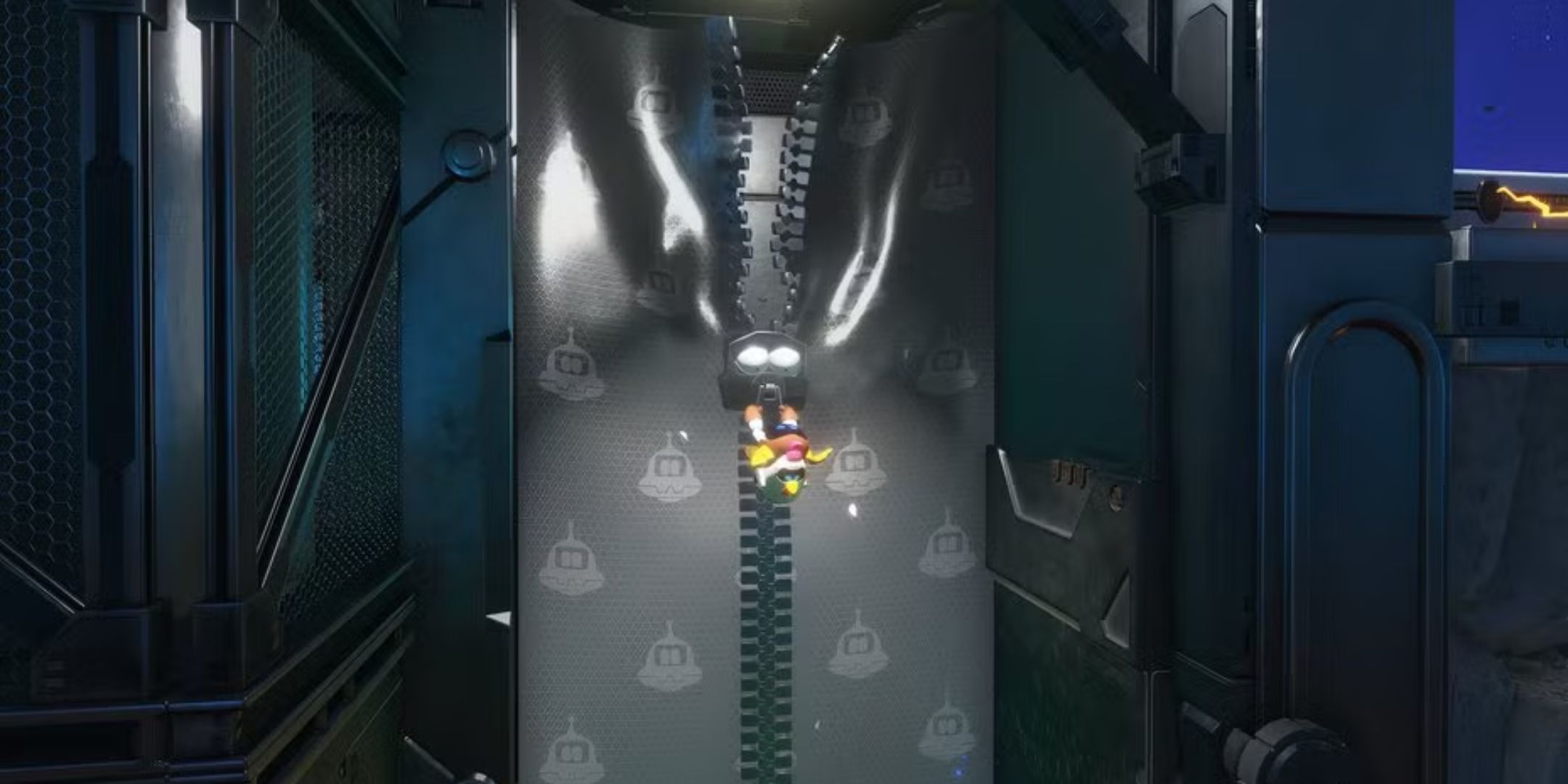 Character grapping onto a zipper in Astro Bot.