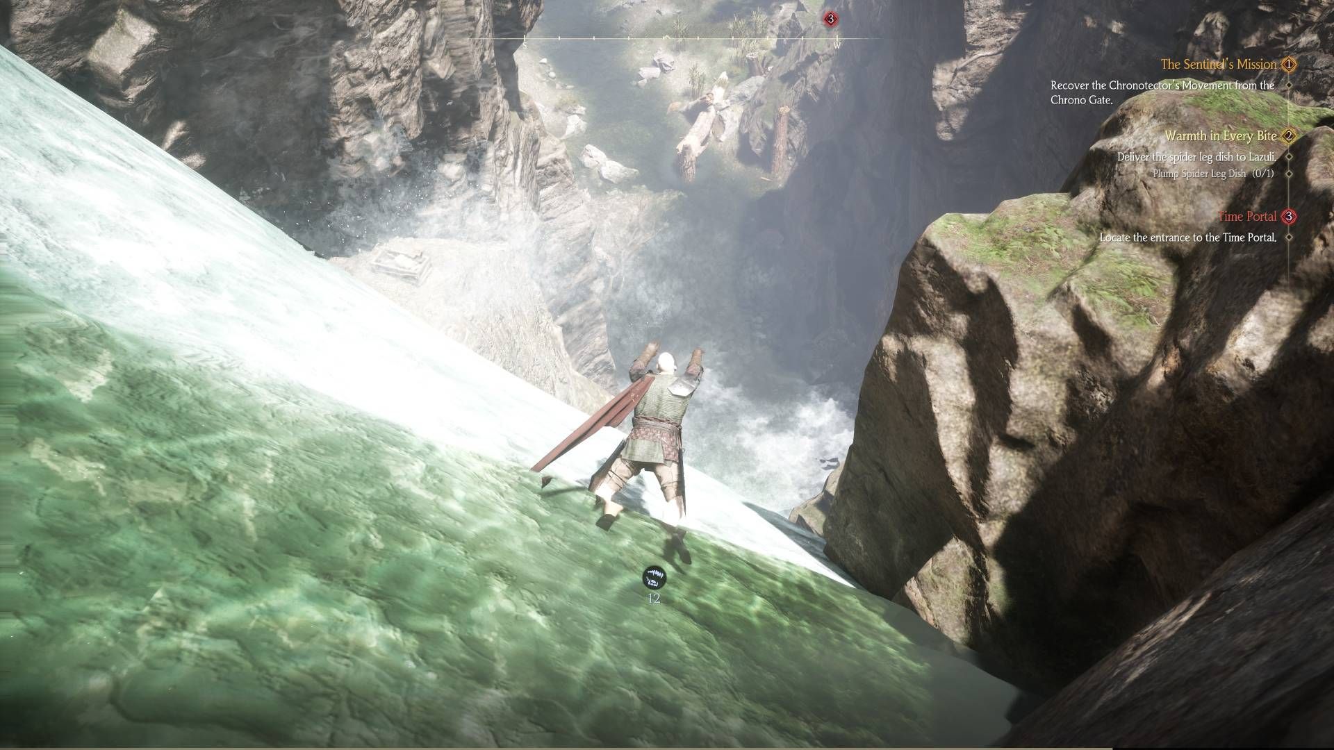 Chrono Odyssey character swimming in a waterfall.