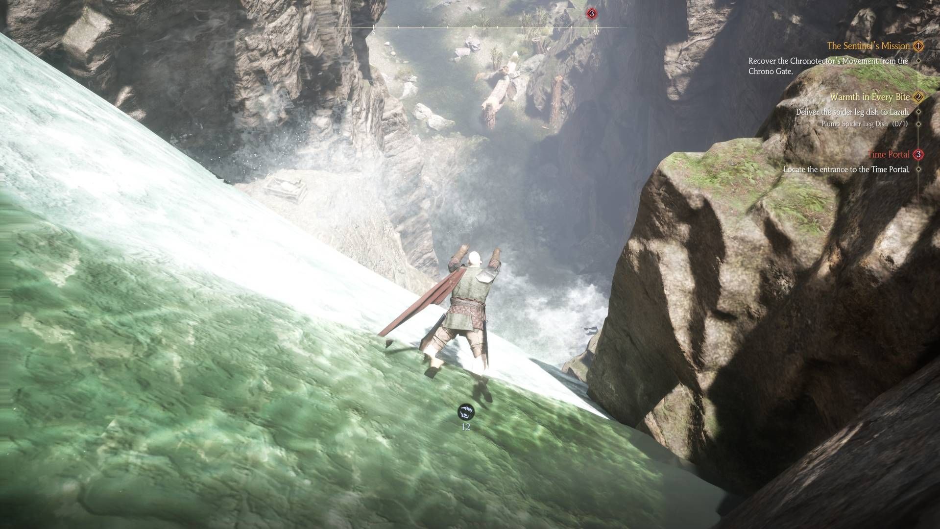 Chrono Odyssey character swimming in waterfall.