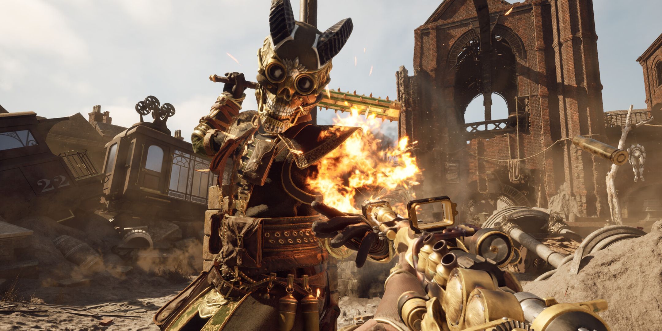 A mechanical enemy from Clockwork Revolution swinging their weapon at the player.