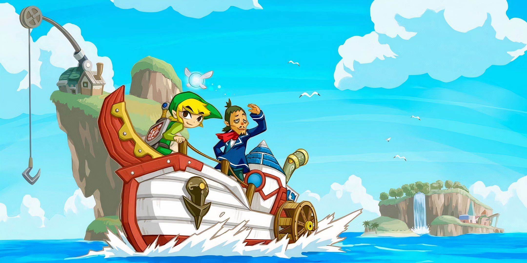Linebeck and Link sailing in Phantom Hourglass. 