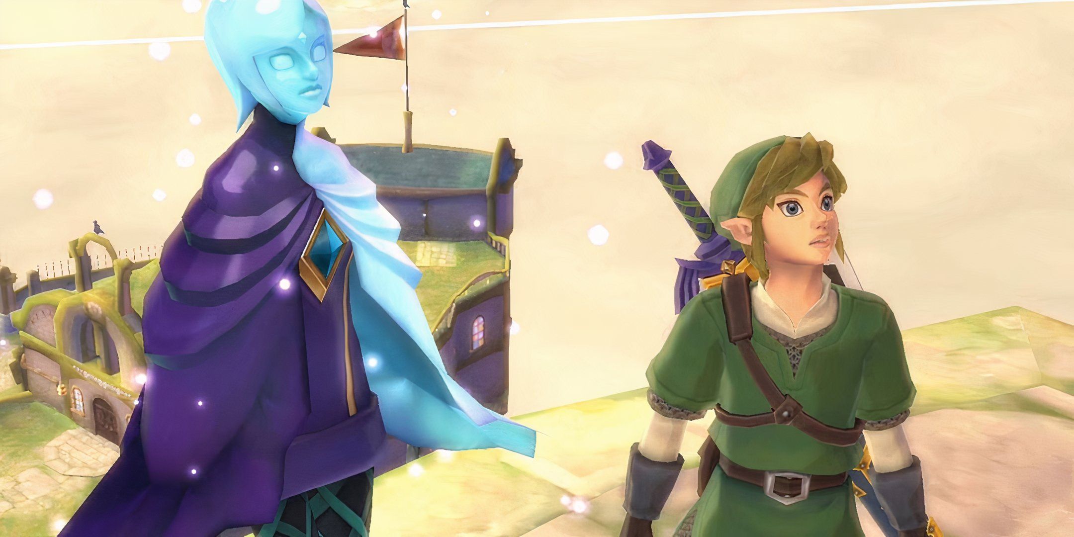Link and Fi both look up at something off-camera.