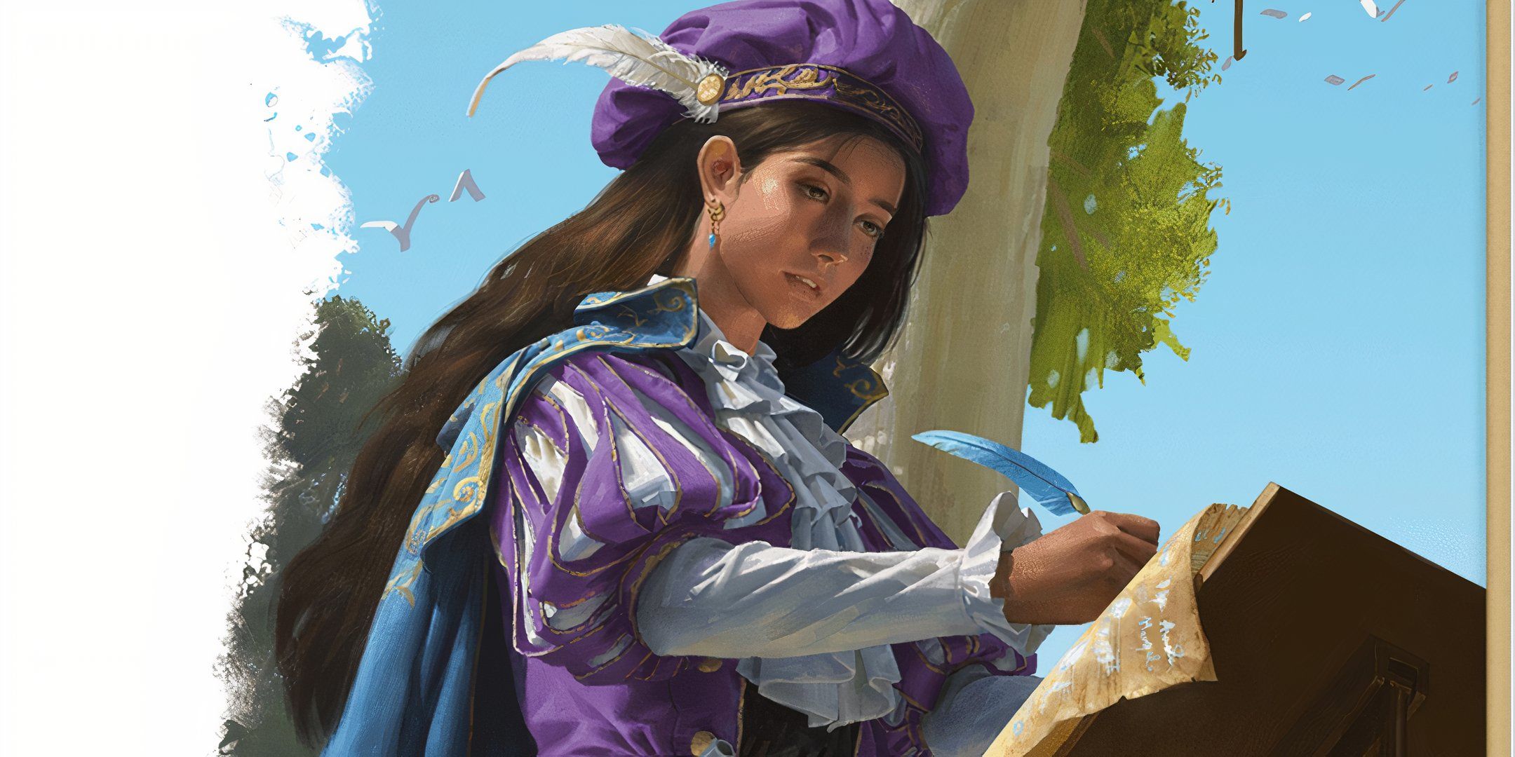 A bard scribing something in their book in DND. 
