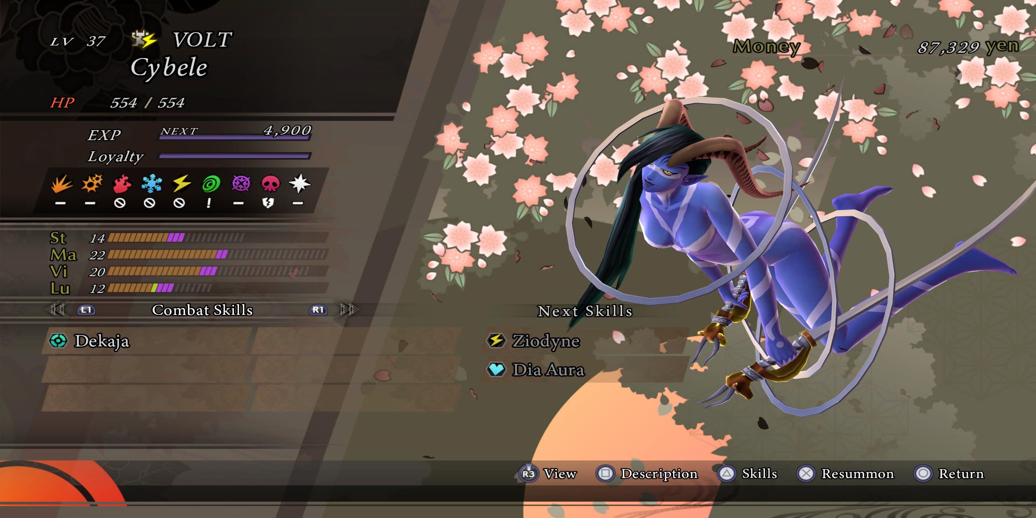 Cybelle demon screen and stats from raidou remastered.