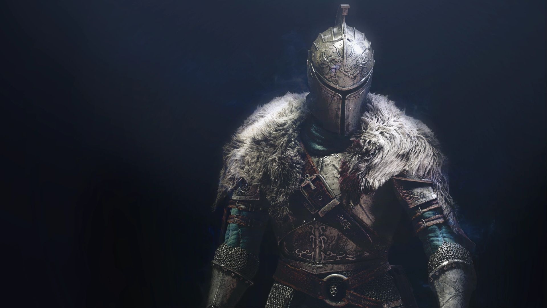 Key art showcasing the Bearer of the Curse standing in a dark and isolated space in Dark Souls 2: Scholar of the First Sin.
