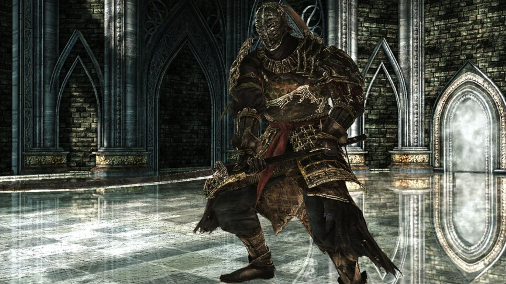 Sir Alonne wielding his Great Katana in Dark Souls 2.