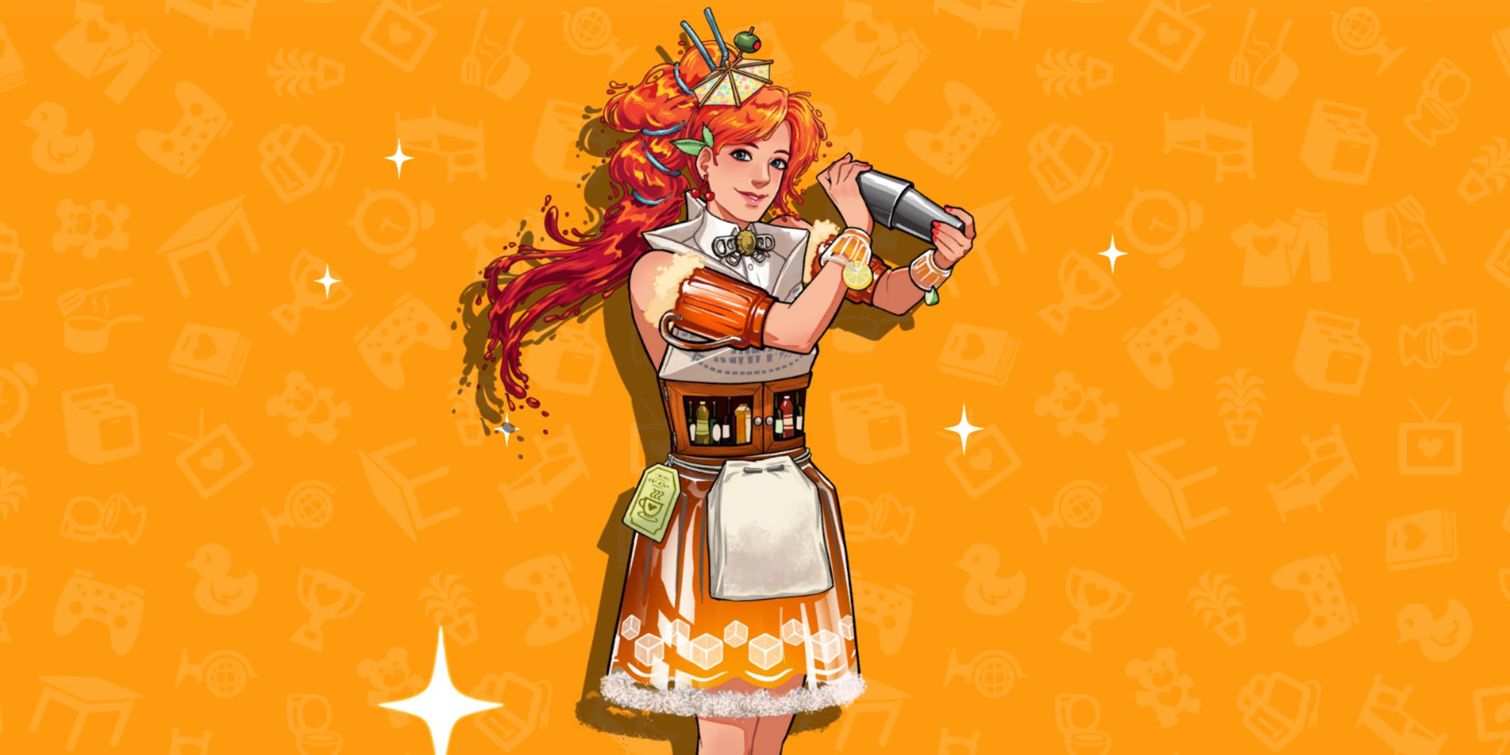 Beverly posing with an orange background in Date Everything!