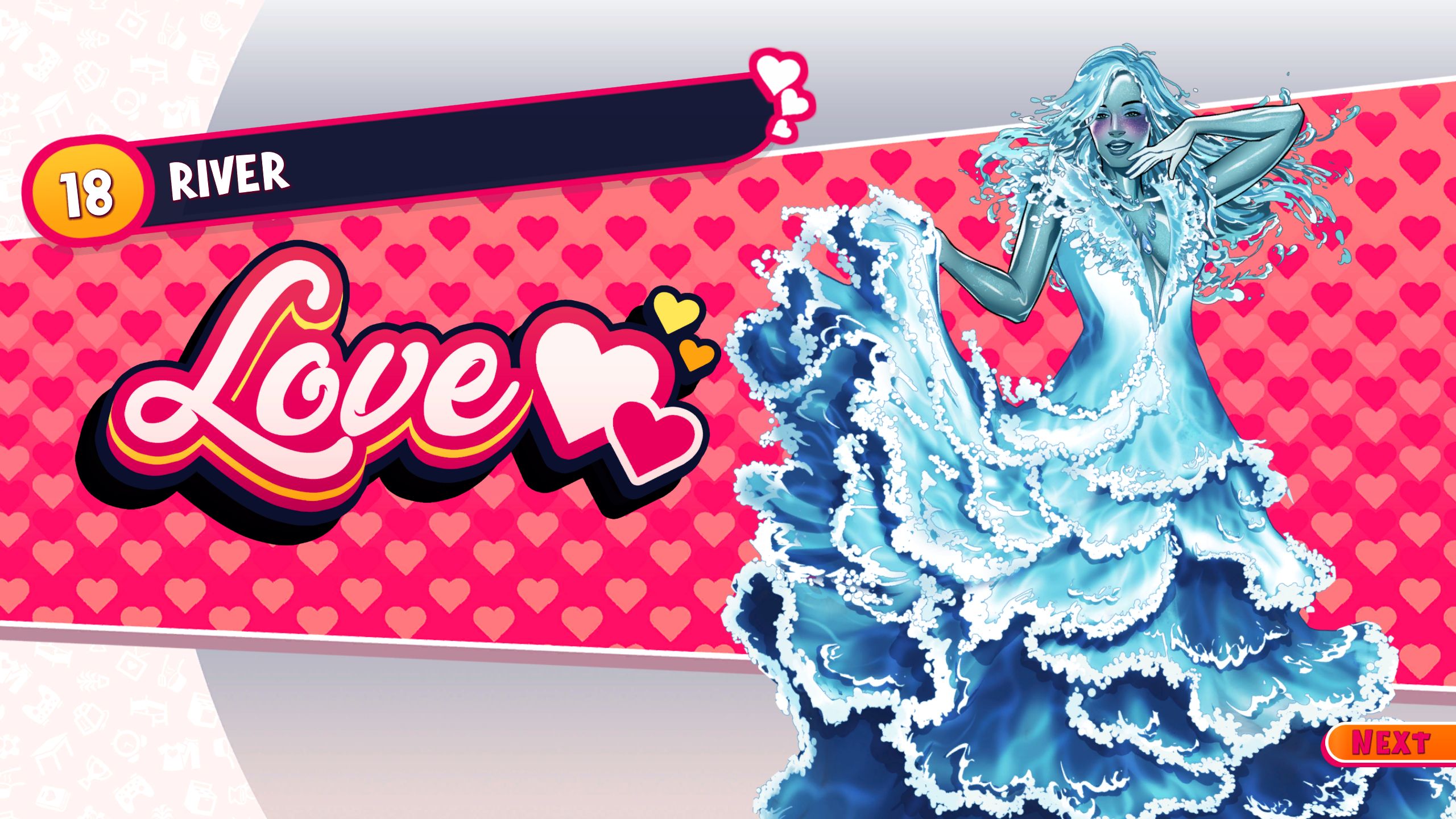 River's Love ending card in Date Everything!