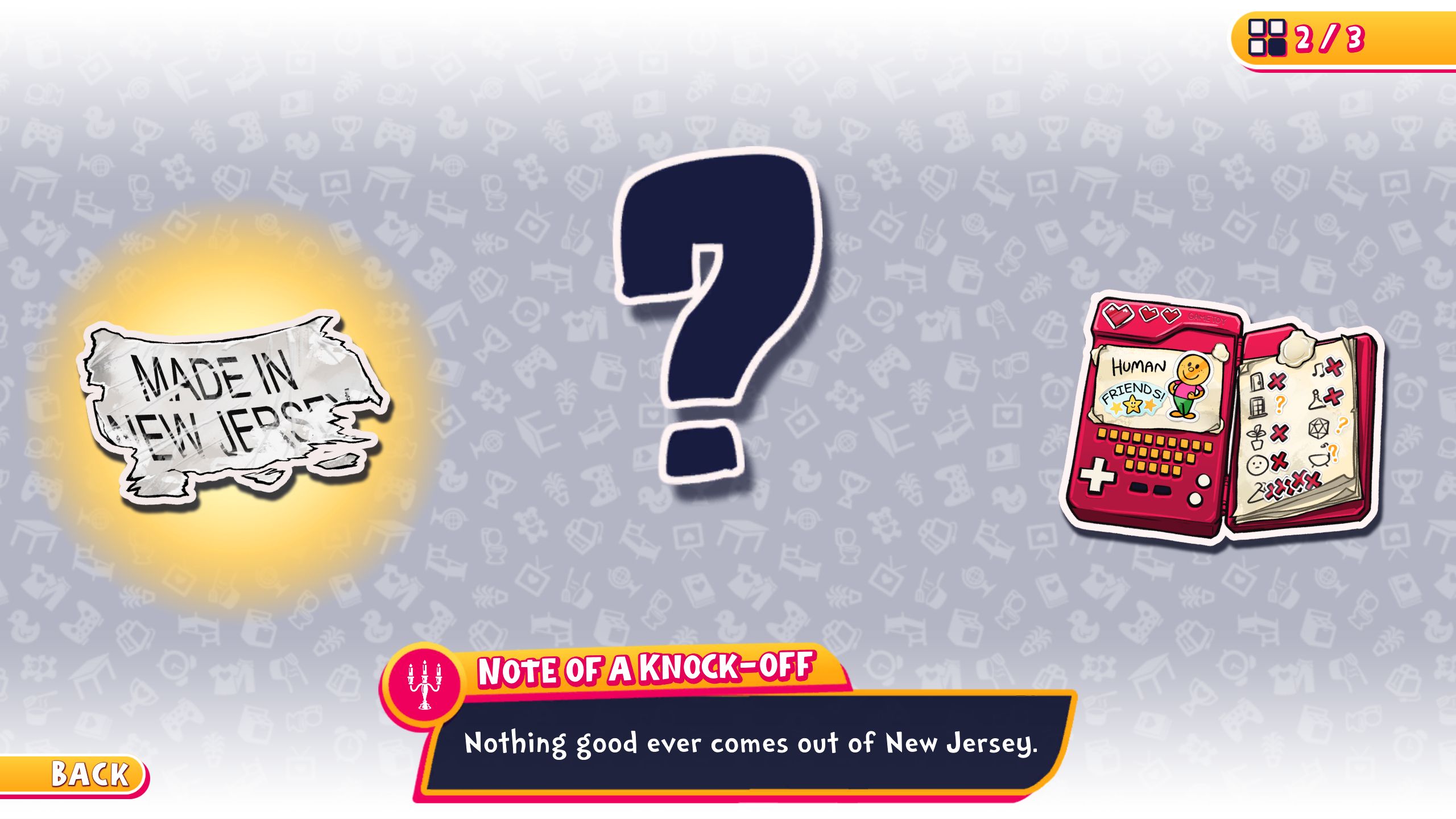Scandalabra's Collectables menu in Date Everything!