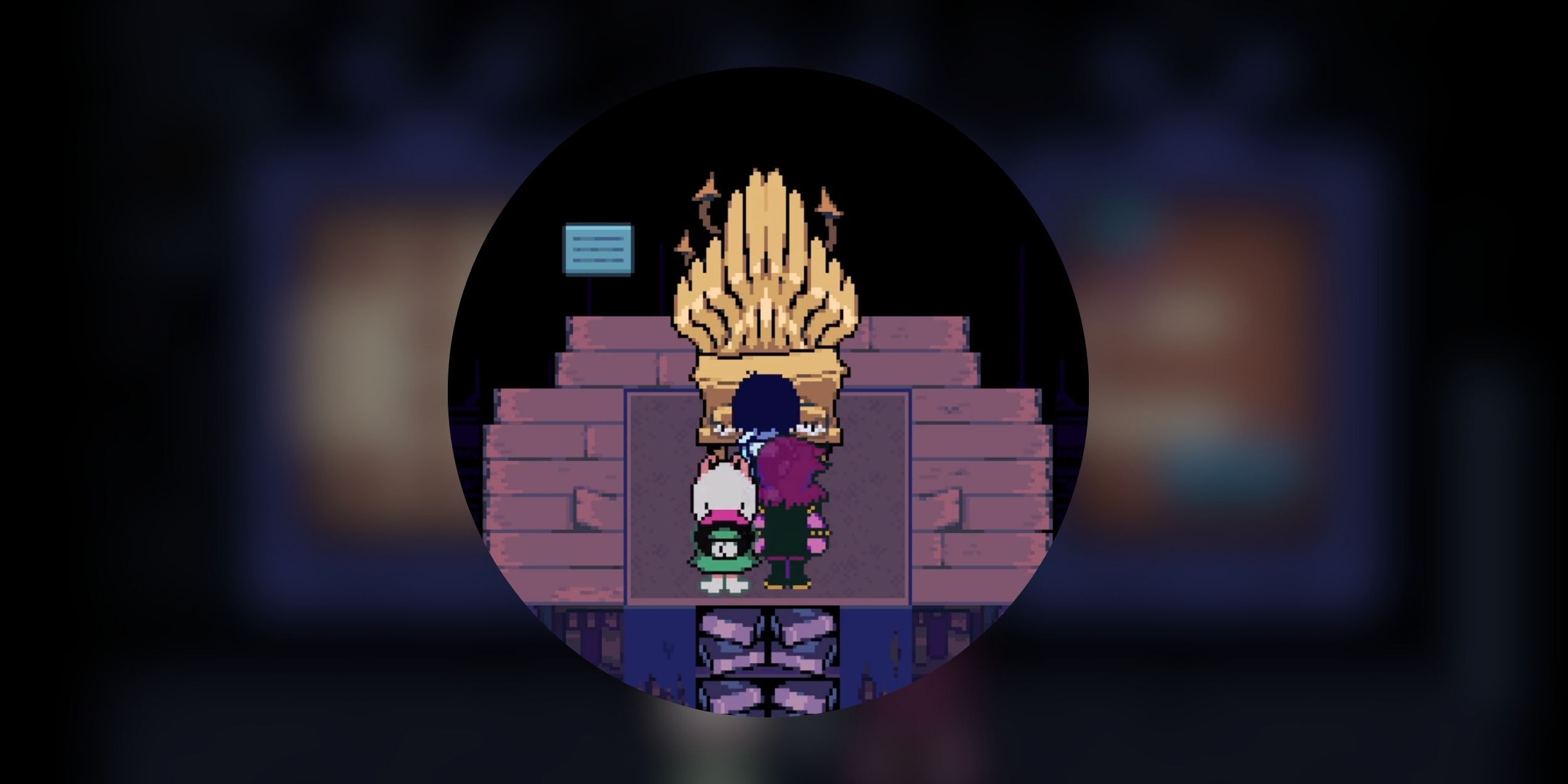 Kris, Ralsei, and Susie standing in front of a golden piano in Deltarune chapter 4.