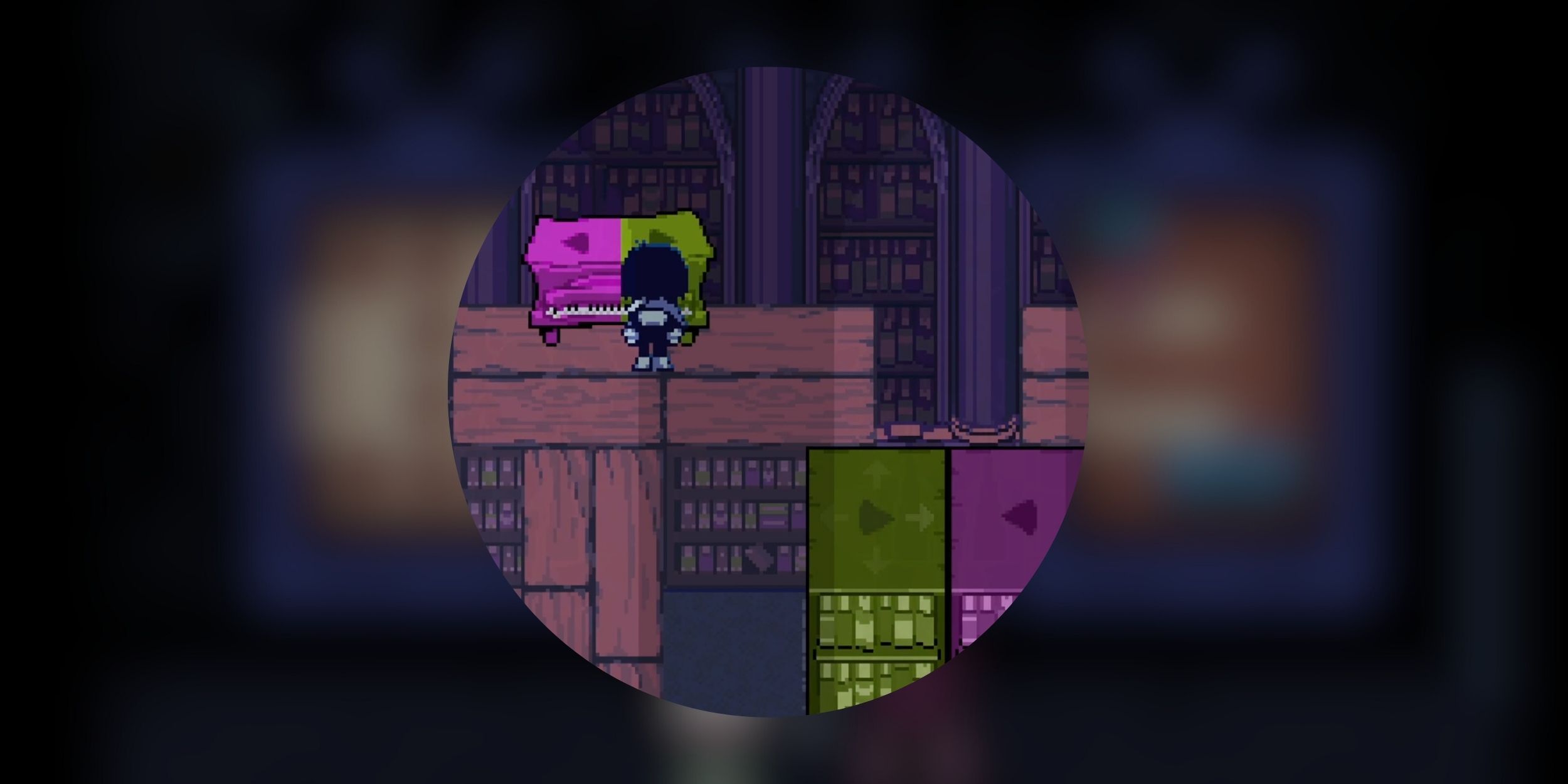 A green and pink piano puzzle in Deltarune chapter four.