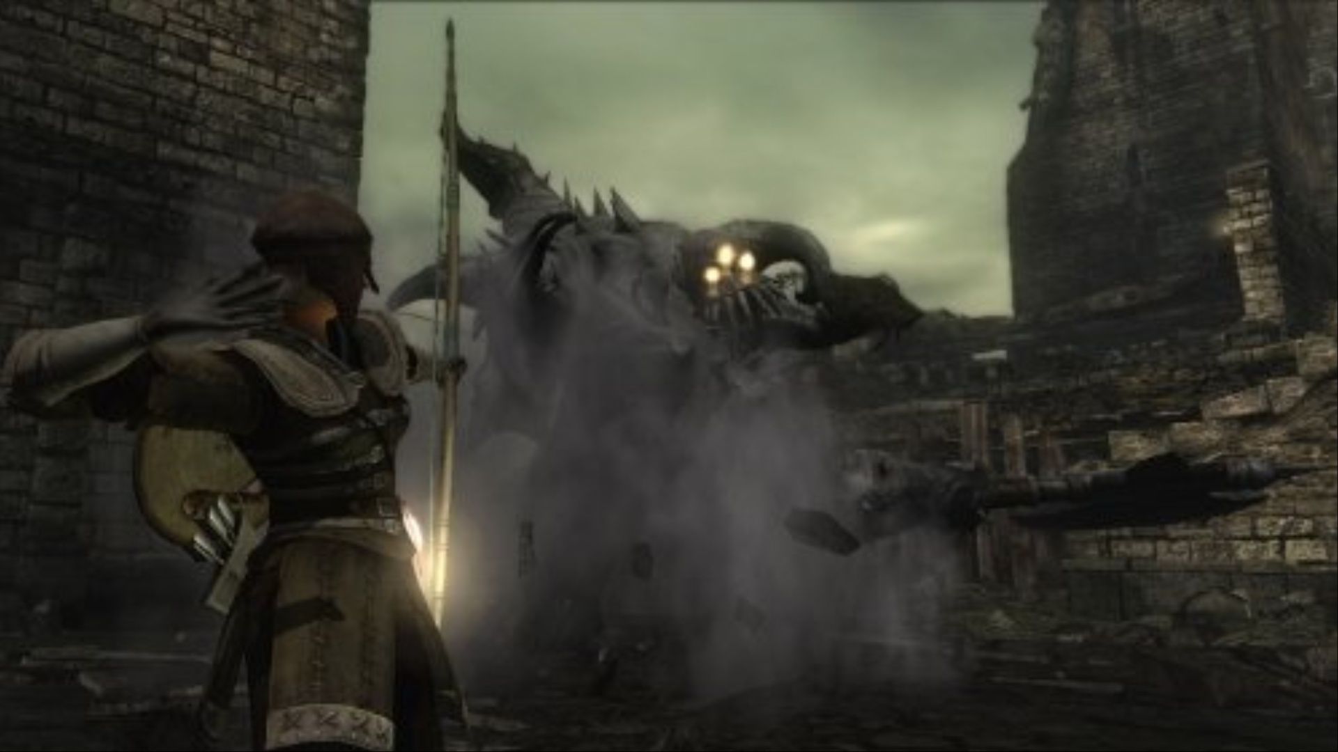 The Slayer of Demons firing arrows at the Vanguard in Demon's Souls.