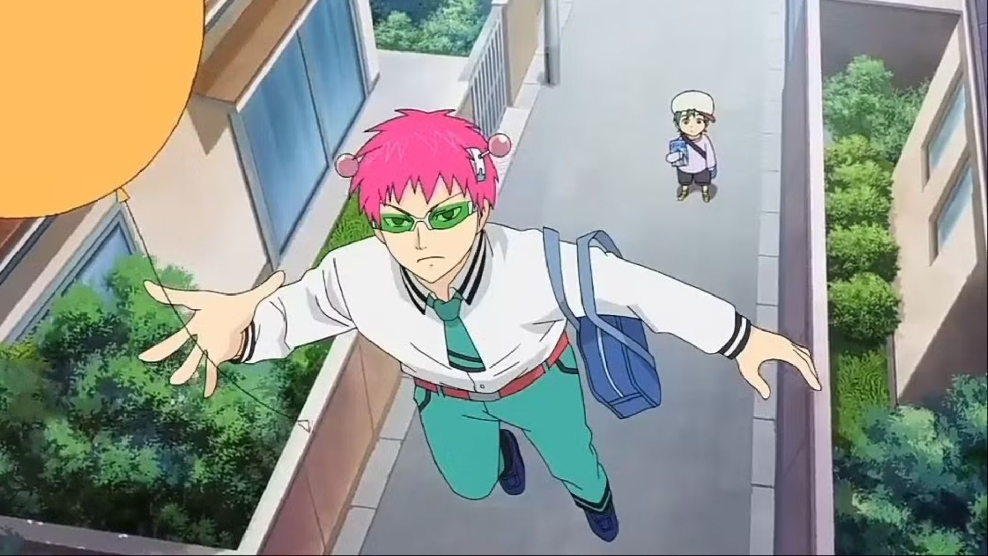 Kusuo Saiki using his psychic abilities to save a kid's balloon in Disastrous Life of Saiki K.