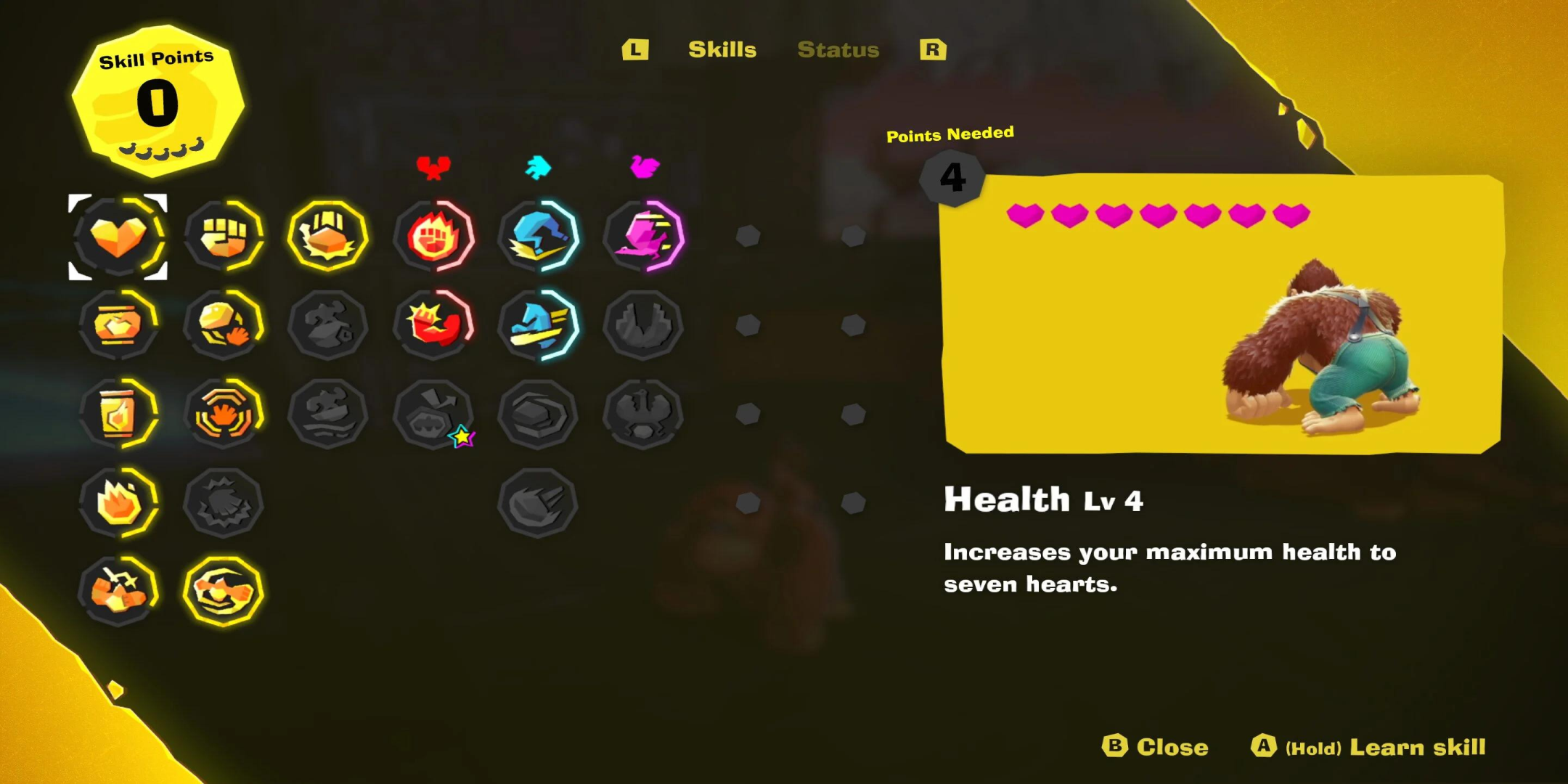 donkey kong bananza skill tree screen.