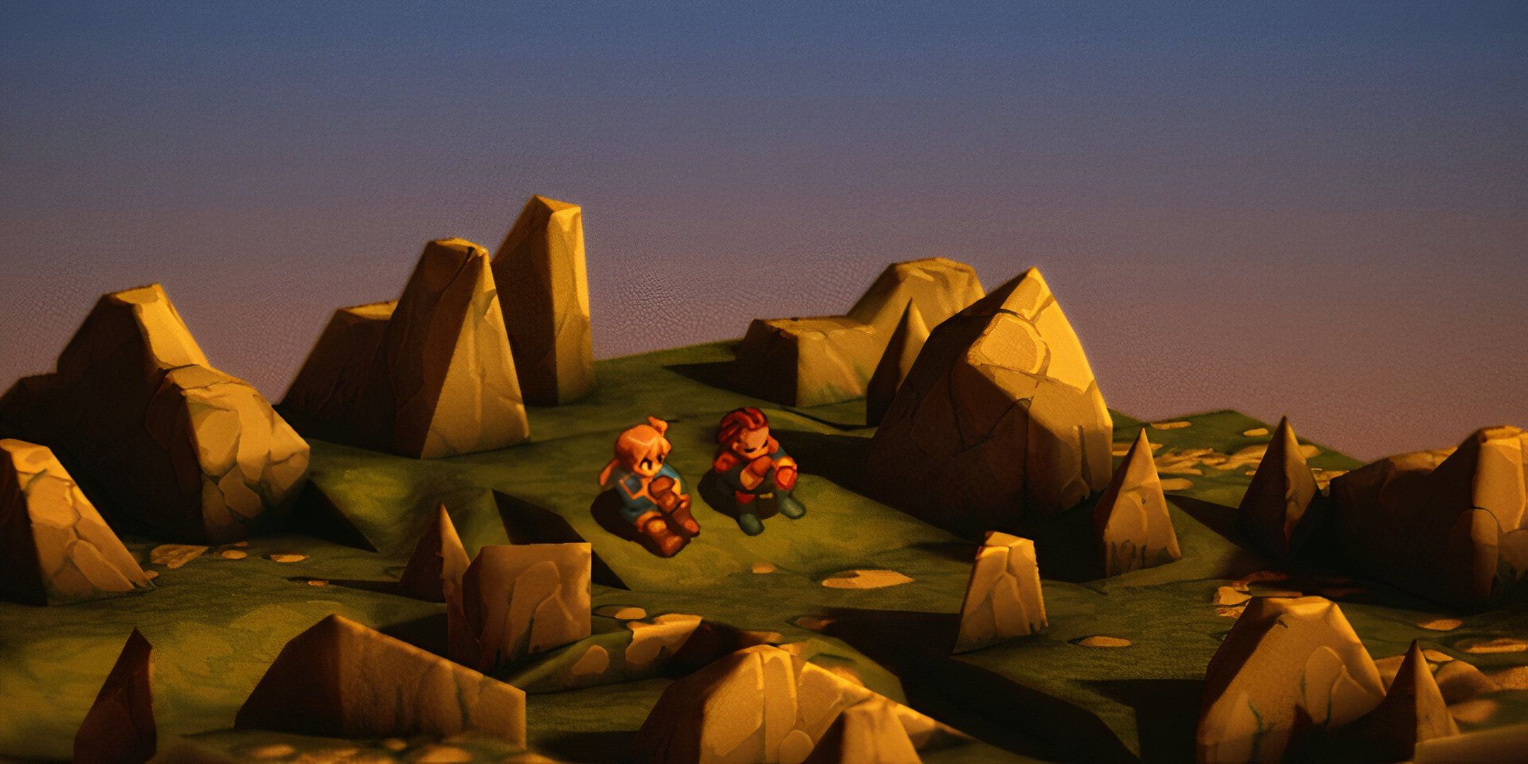 Two characters having a chat in the mountains in Final Fantasy Tactics: The Ivalice Chronicles.