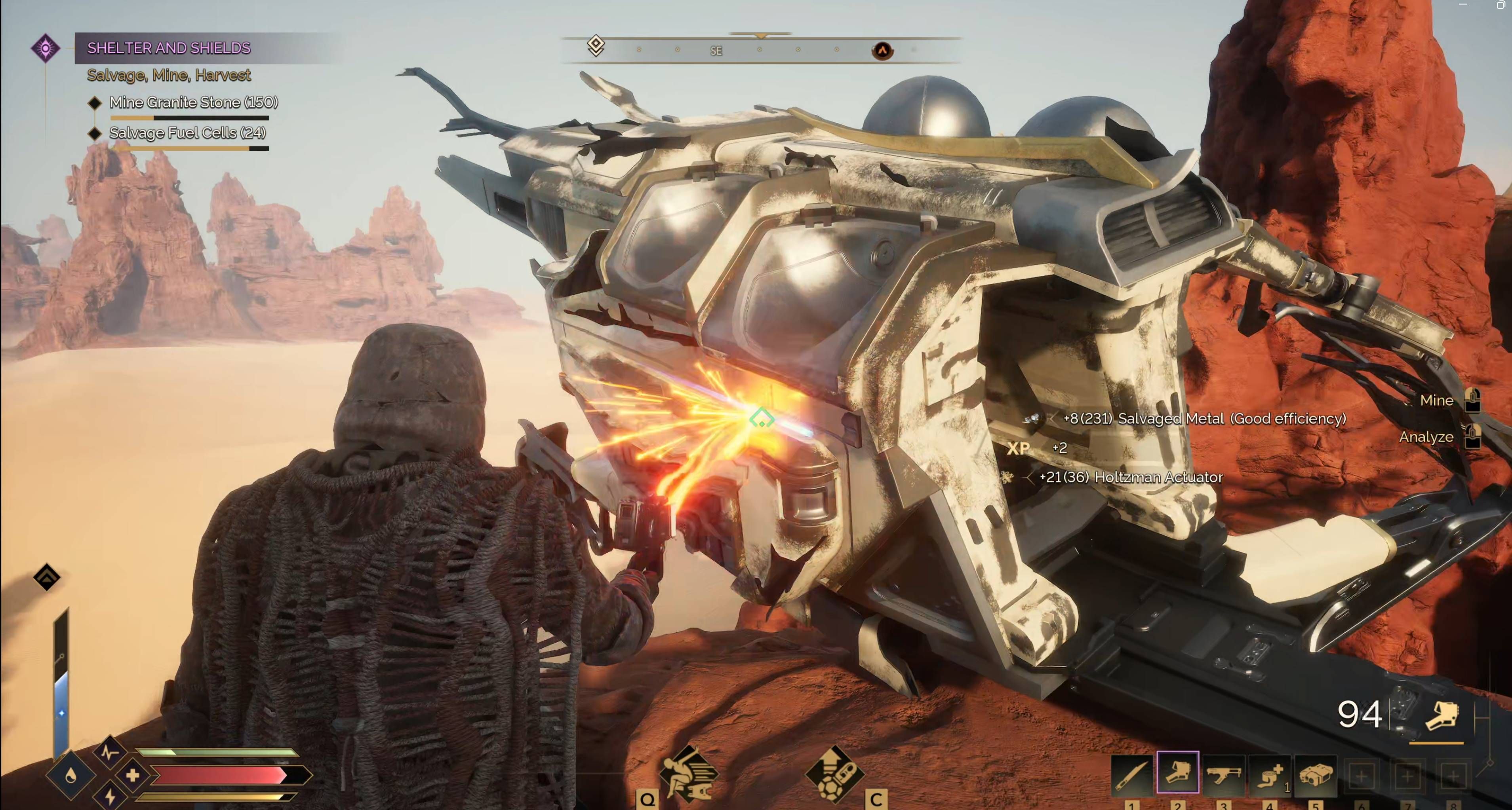 Dune Awakening looting a crashed ship
