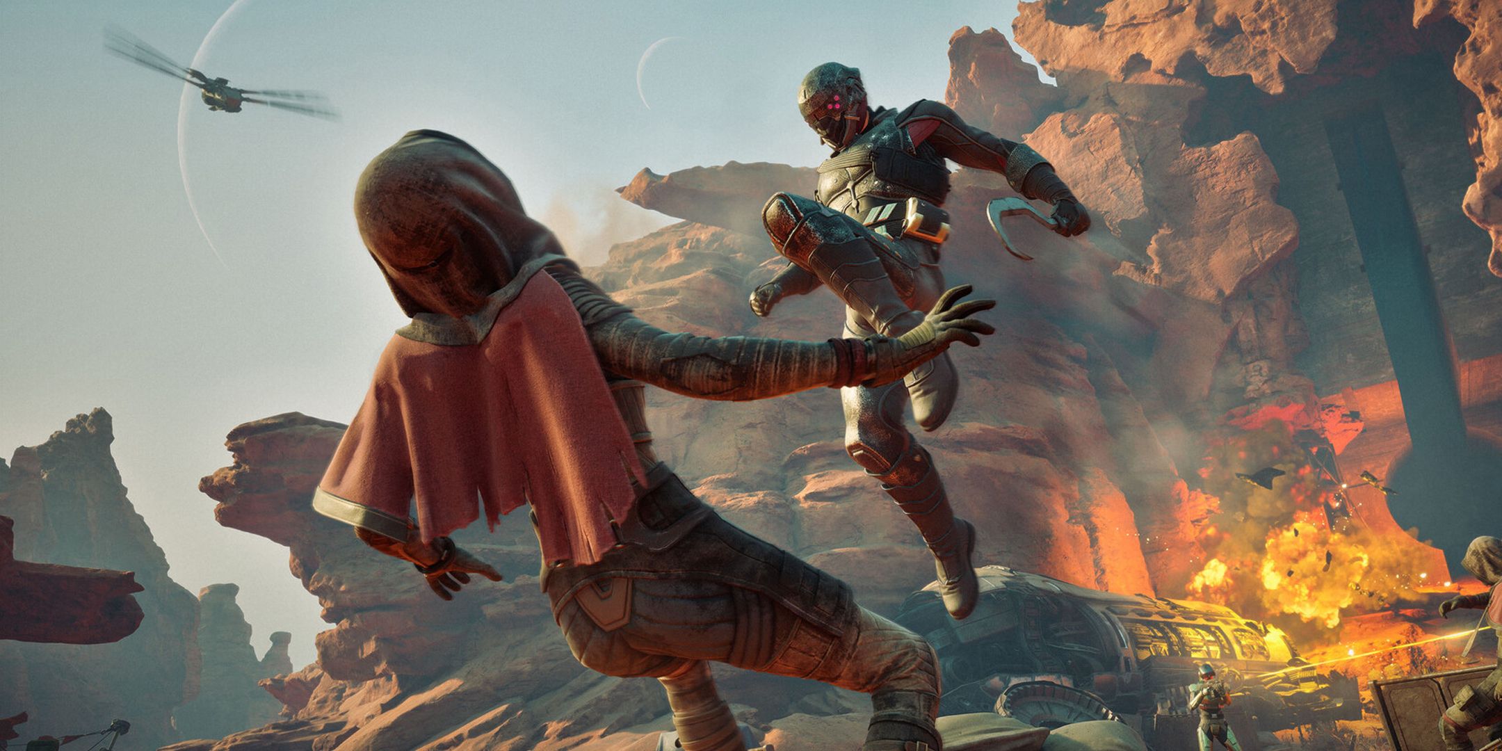 Dune Awakening player getting kneed in the chest during a gunfight.