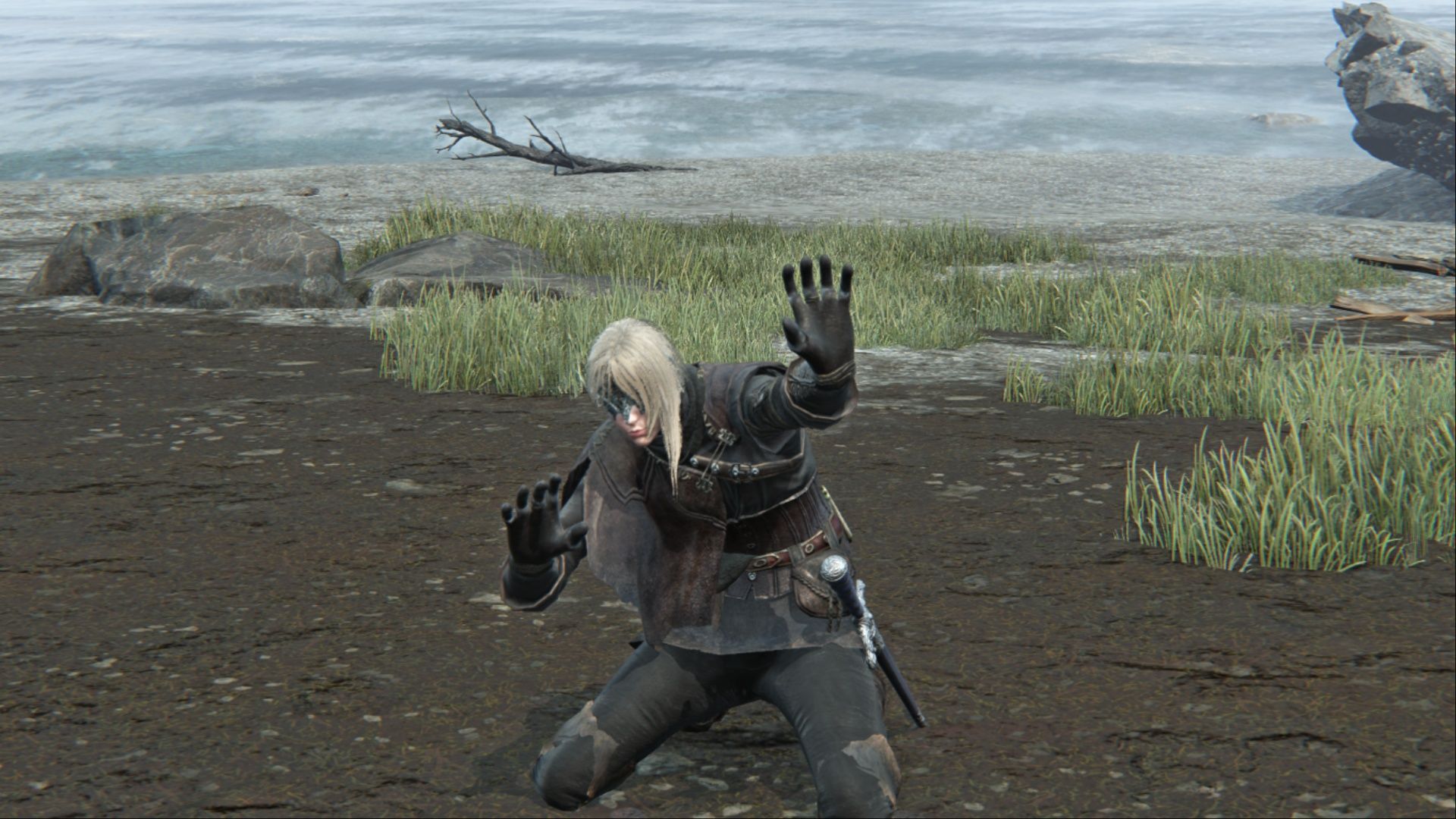 The Duchess performing the Grovel For Mercy Gesture in Elden Ring Nightreign.