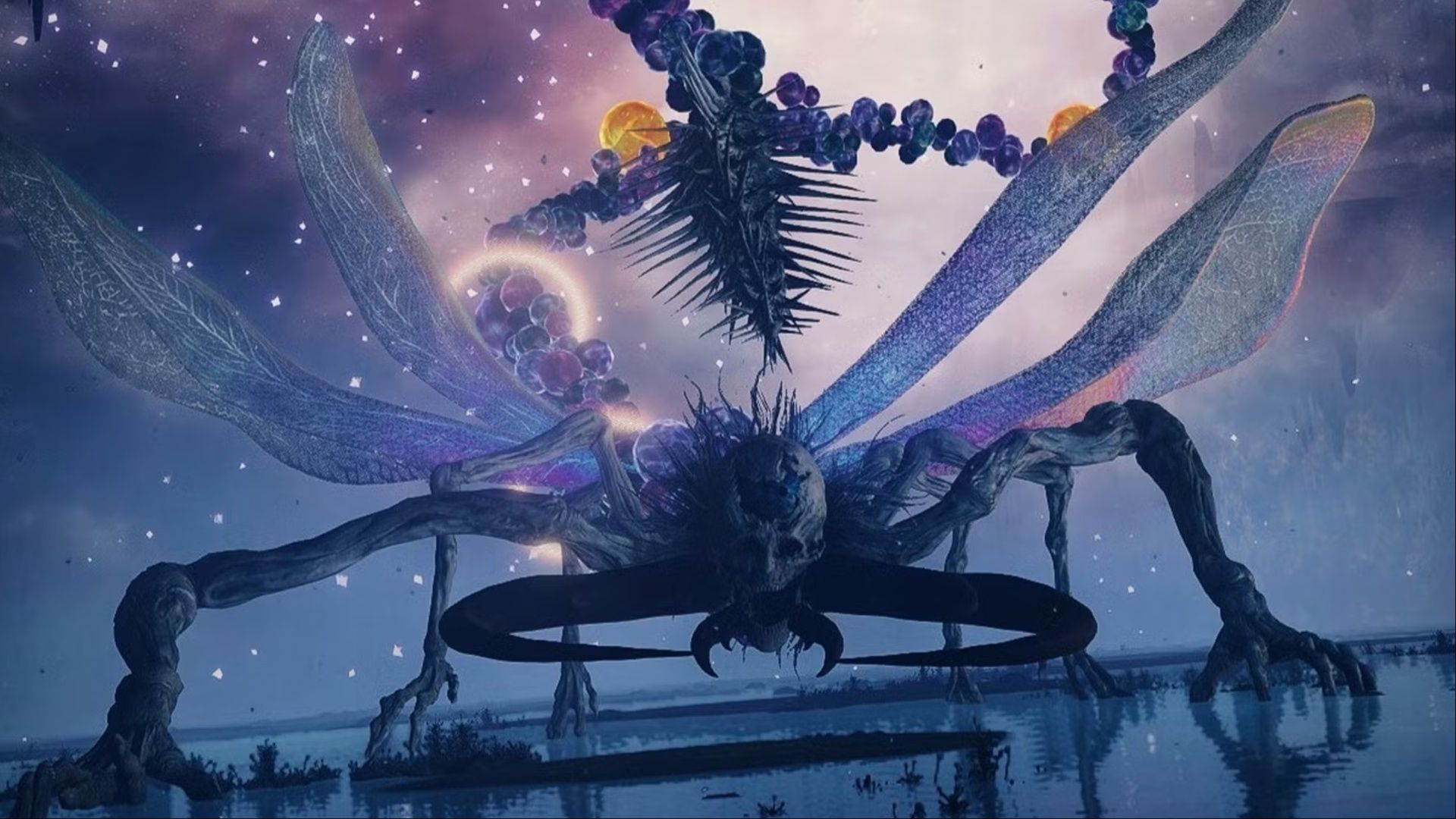 A screenshot of Astel, Naturalborn of the Void, hunched over with the cosmos behind it in Elden Ring Nightreign.