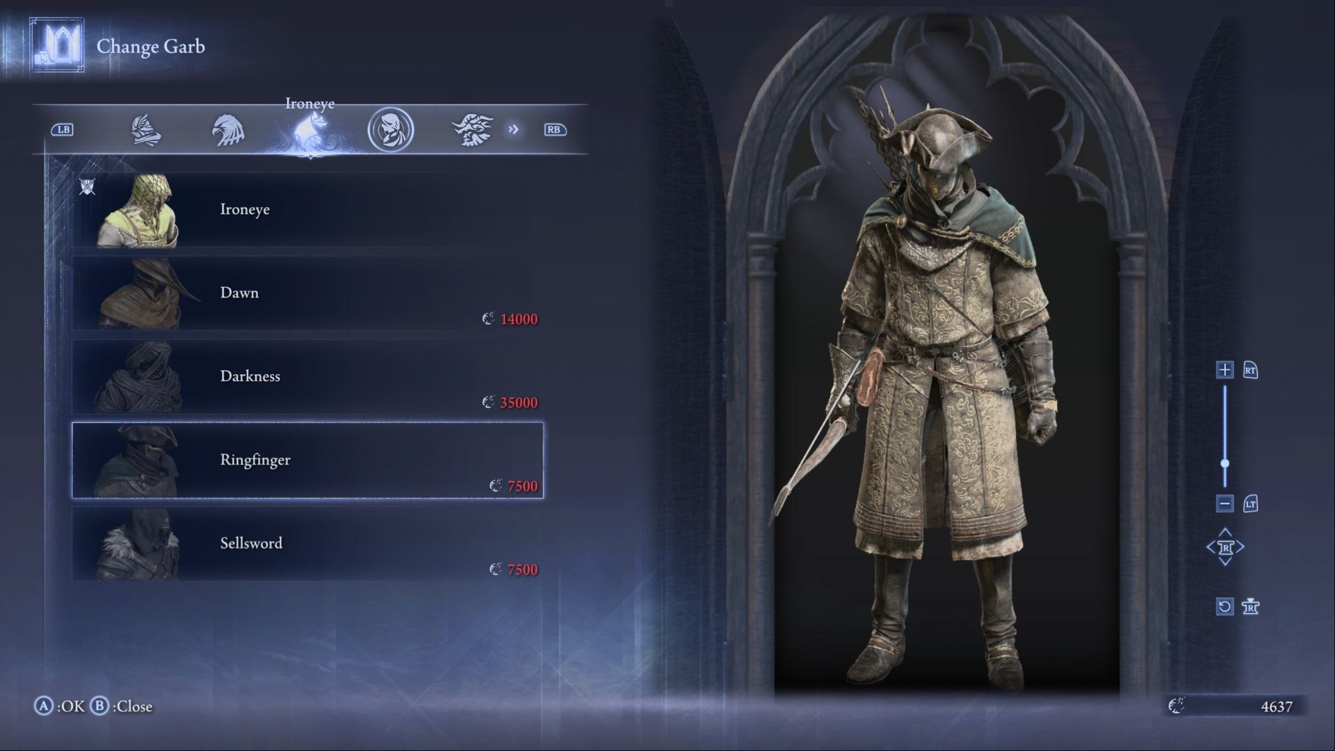 A look for the Ringfinger skin for Ironeye in Elden Ring Nightreign.