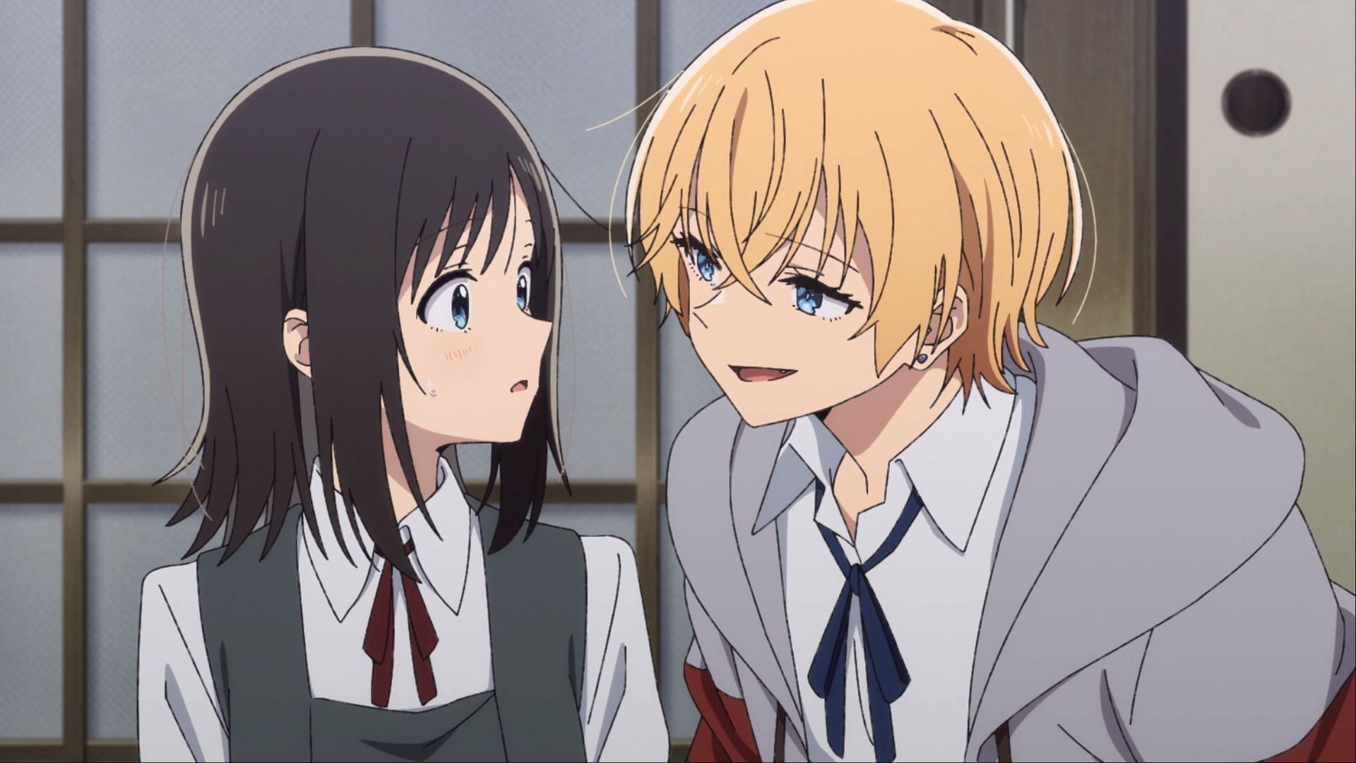 Hana Haruyama getting flustered by Mizuki Usurai in Flower and Asura.