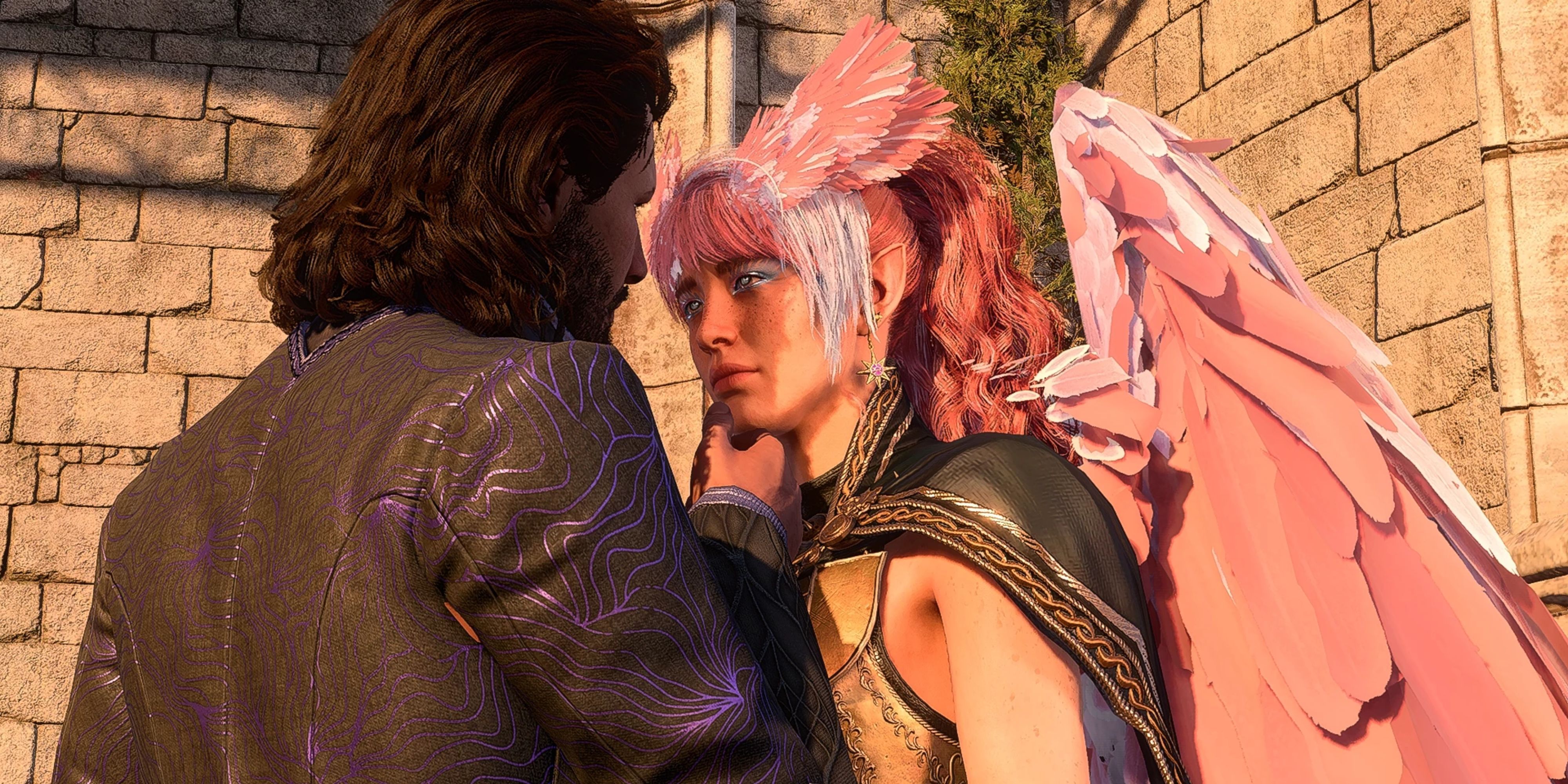 Gale Dekarios leans in to kiss the player in Baldur's Gate 3.