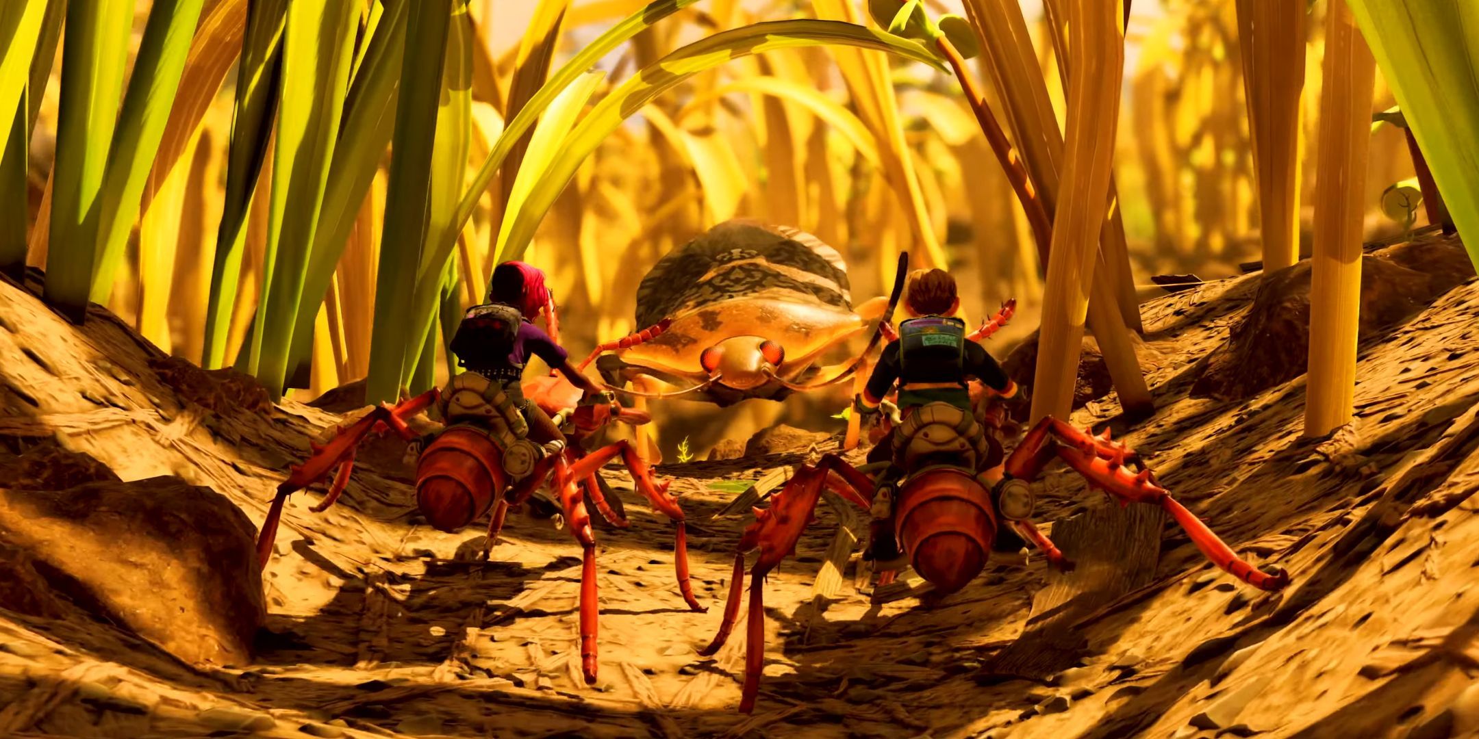 Grounded 2 screenshot showing characters riding on ants