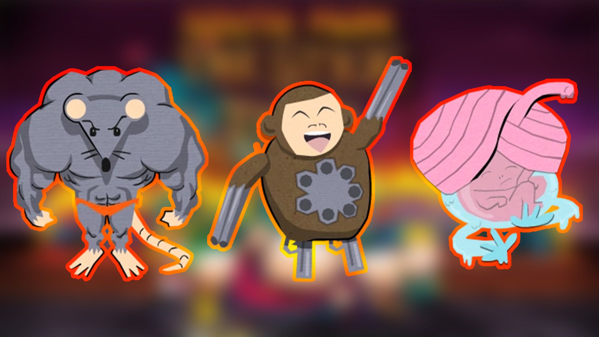 Gunrilla, Roidrat and Fetuswami from South Park - Stick of Truth.
