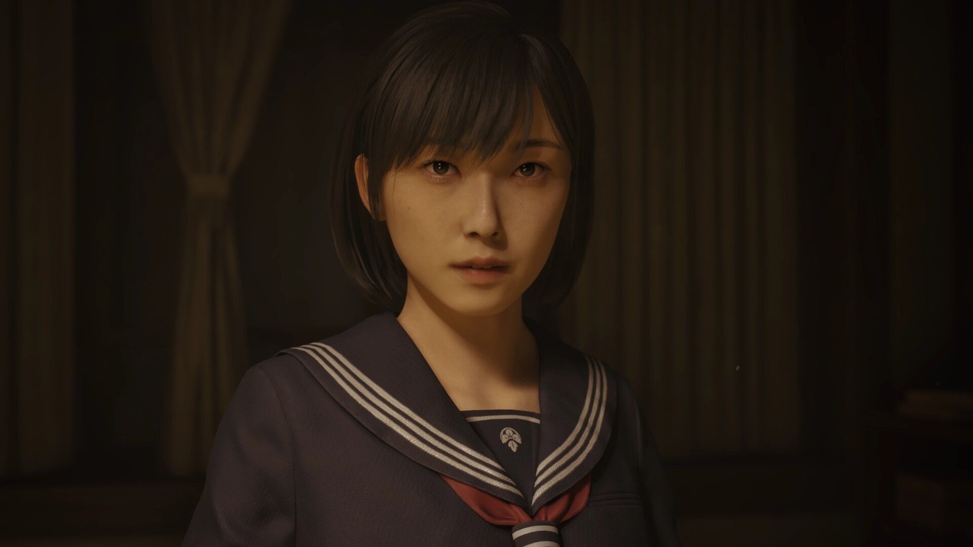 Hinako looking mildly scared in Silent Hill f.