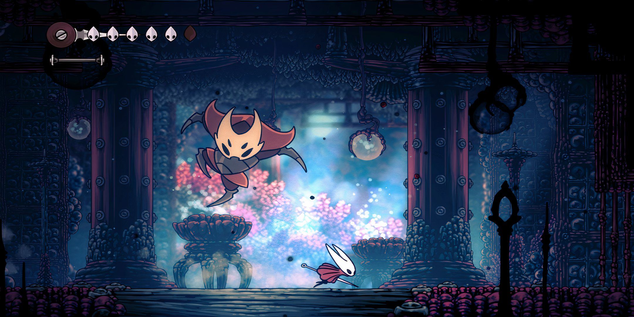 hornet dodging a boss in hollow knight silksong.