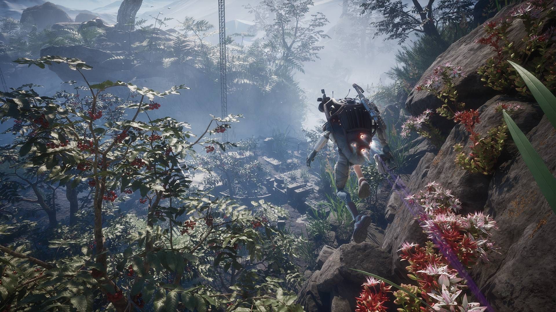 Infinitesemals Hero Jet Packing Towards A Compound In A Forest.
