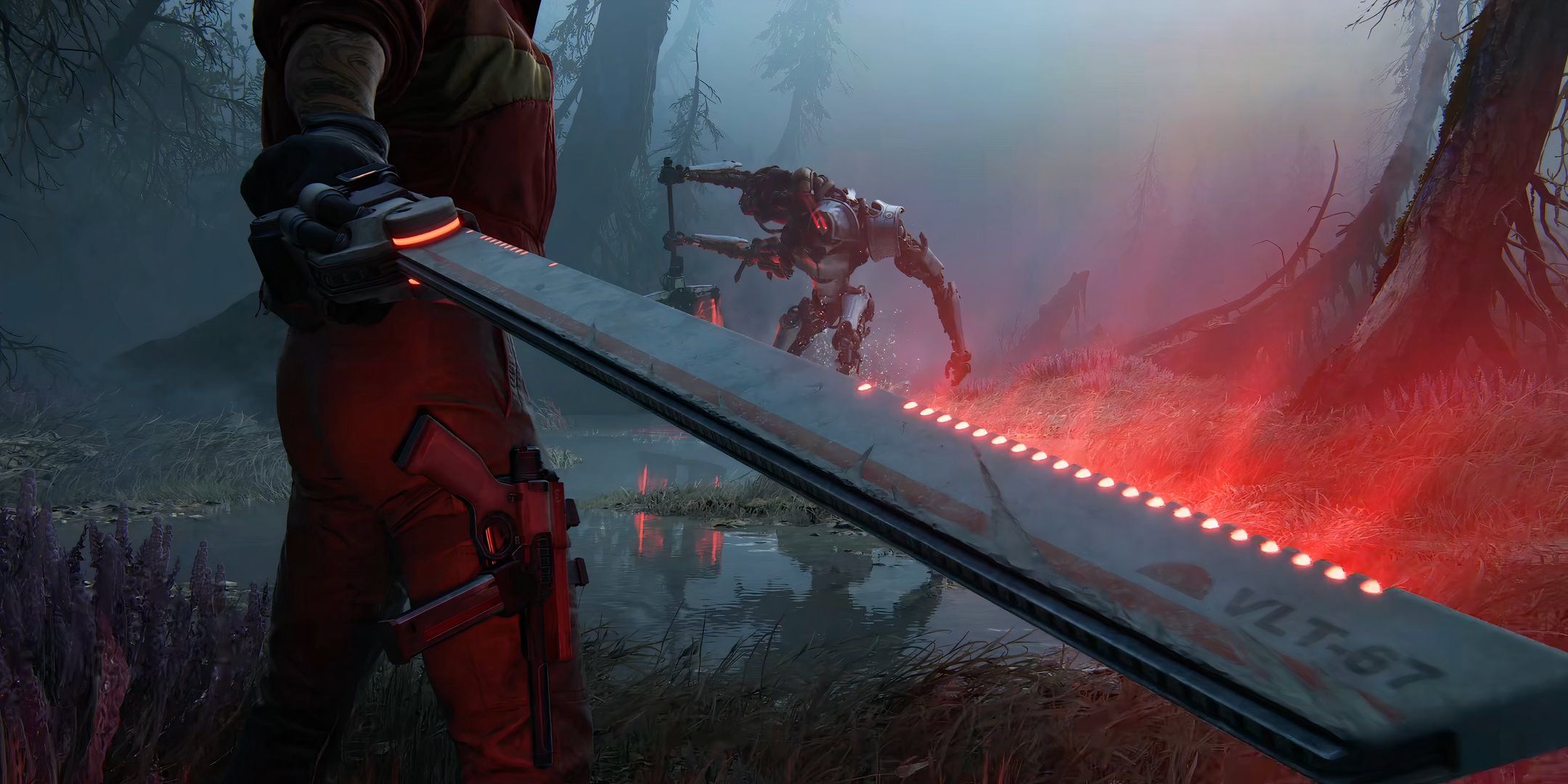 Jordan holding a sword and charging it up in Intergalactic: The Heretic Prophet.