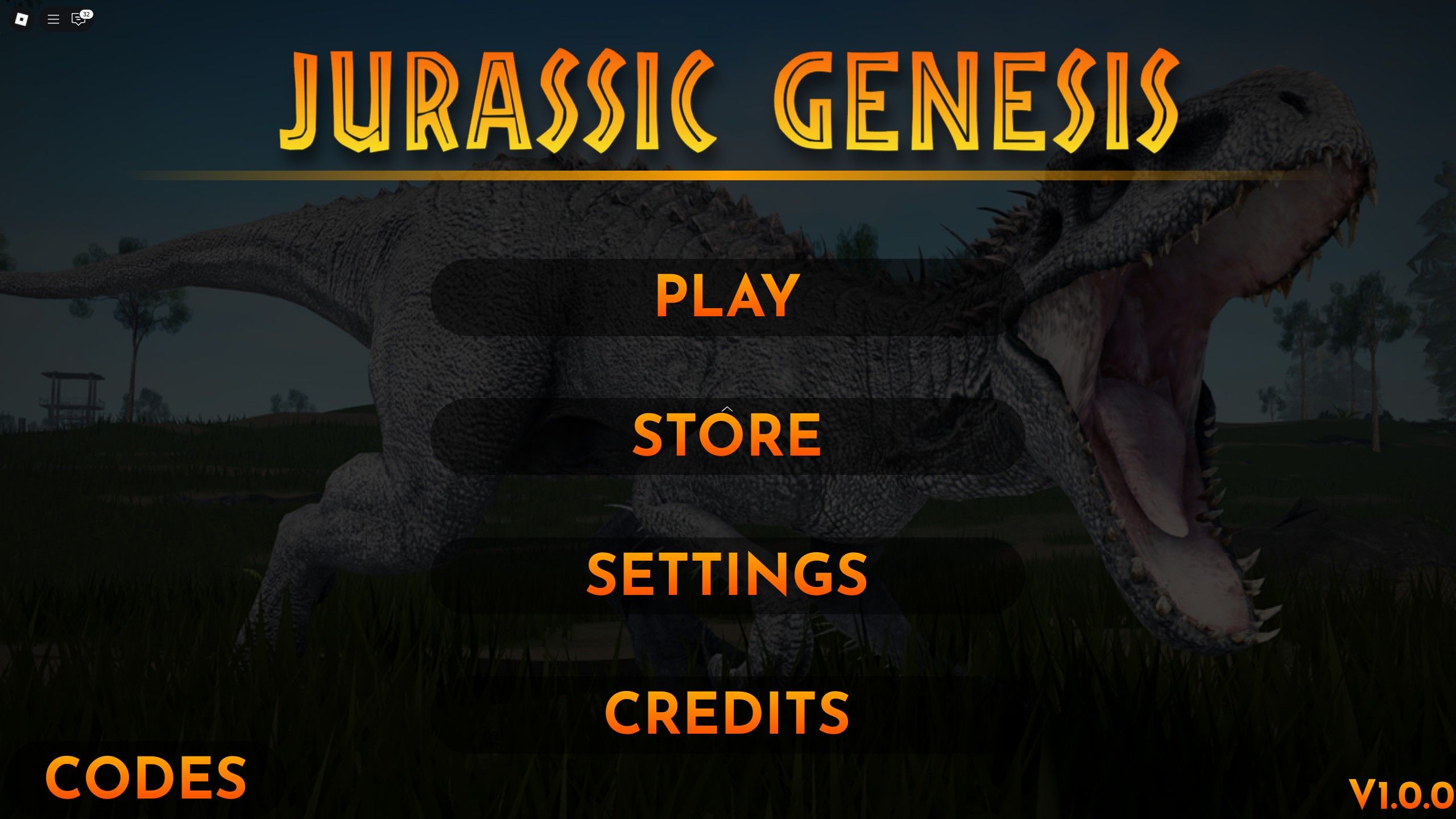 the main menu in JURASSIC GENESIS on Roblox