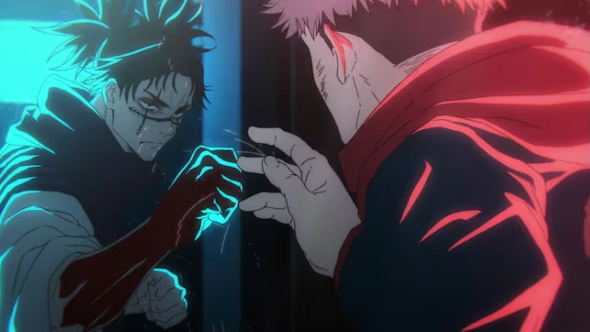 Yuji squaring off against Choso in Jujutsu Kaisen.
