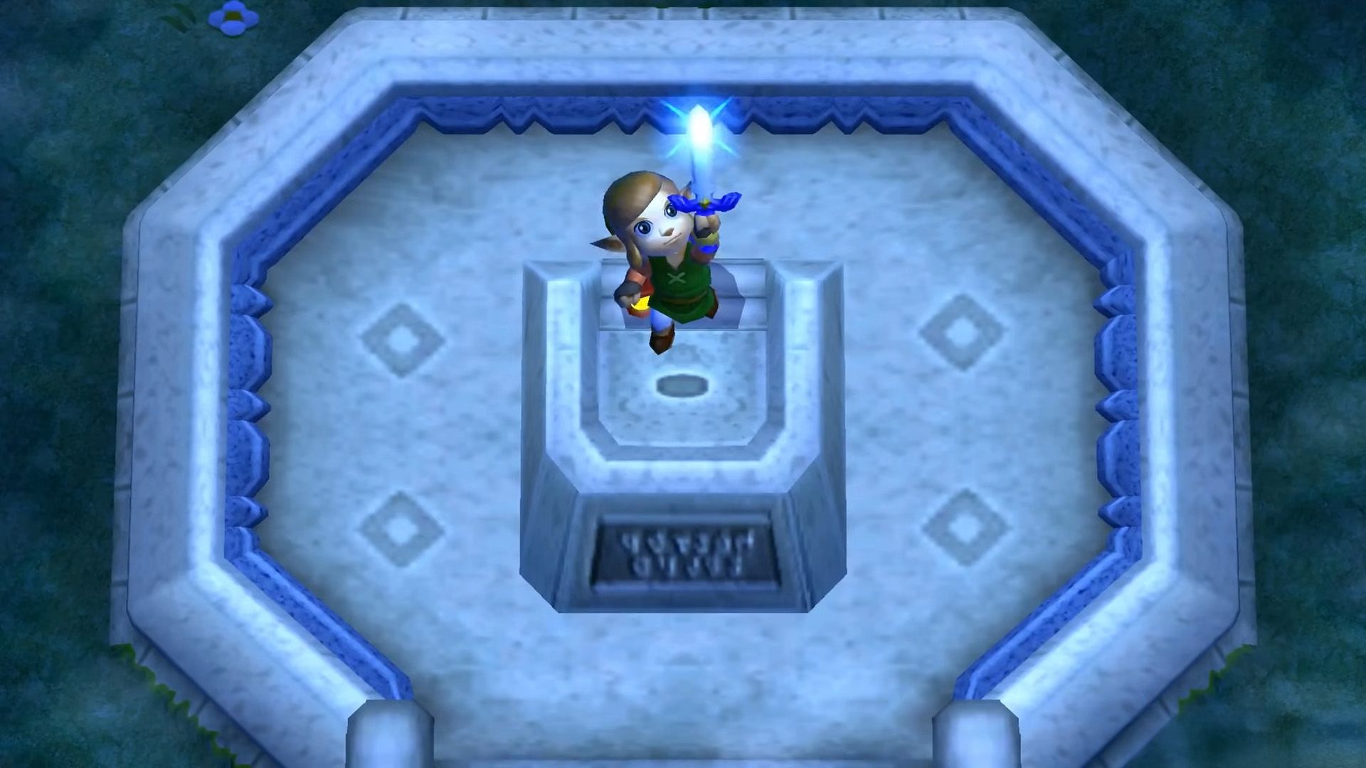 Link holds the Master Sword in A Link Between Worlds.