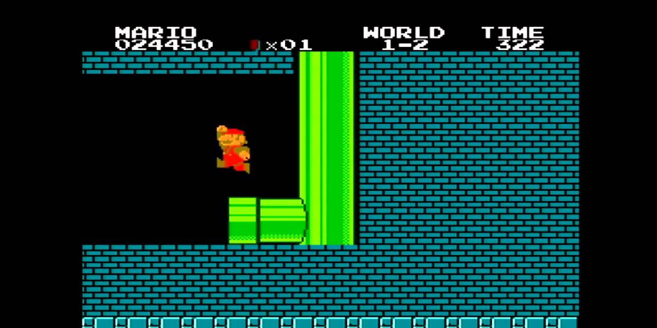Mario attempting to reach the Minus World in Super Mario Bros.