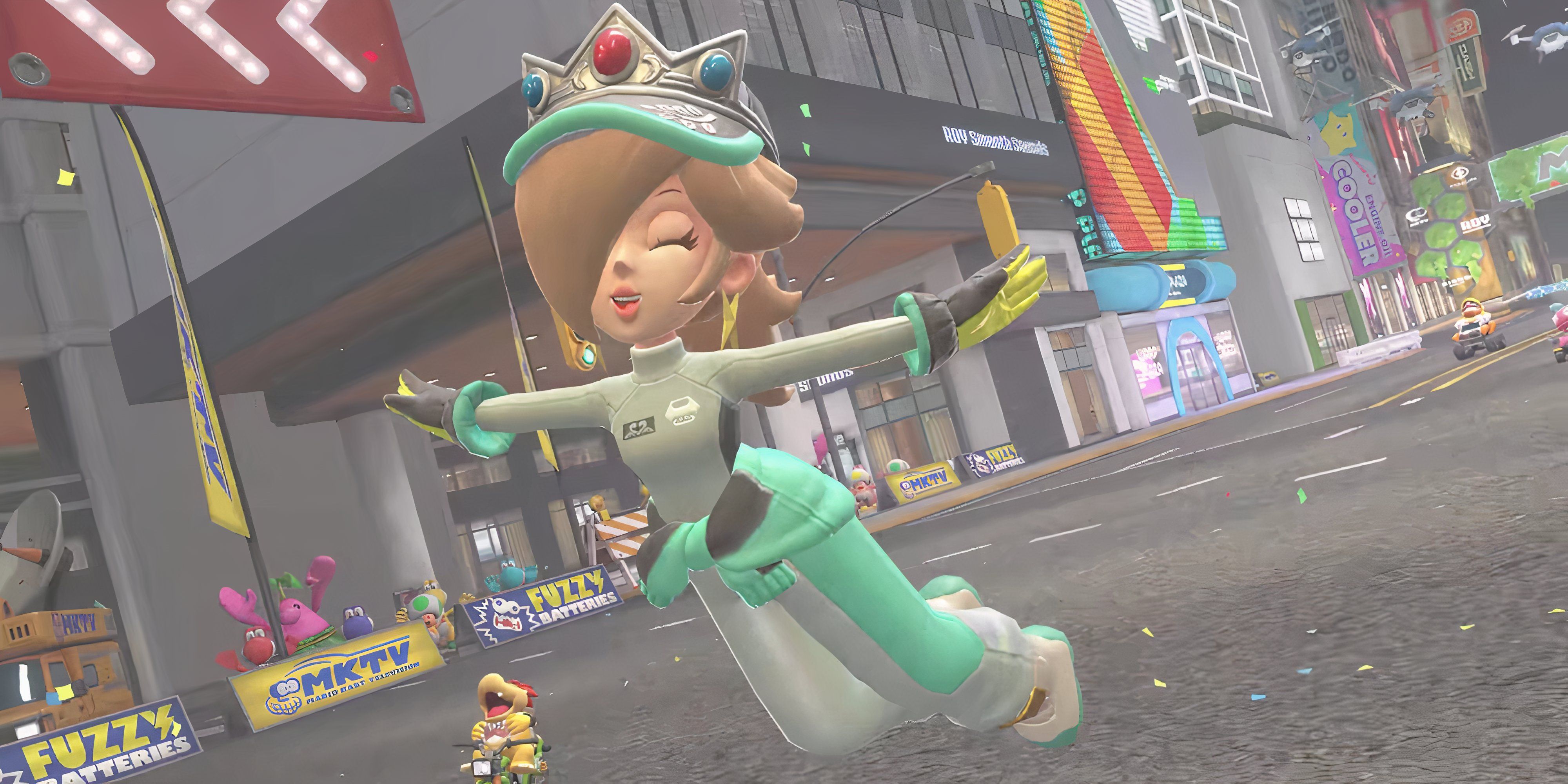 rosalina celebrating in mario kart world.
