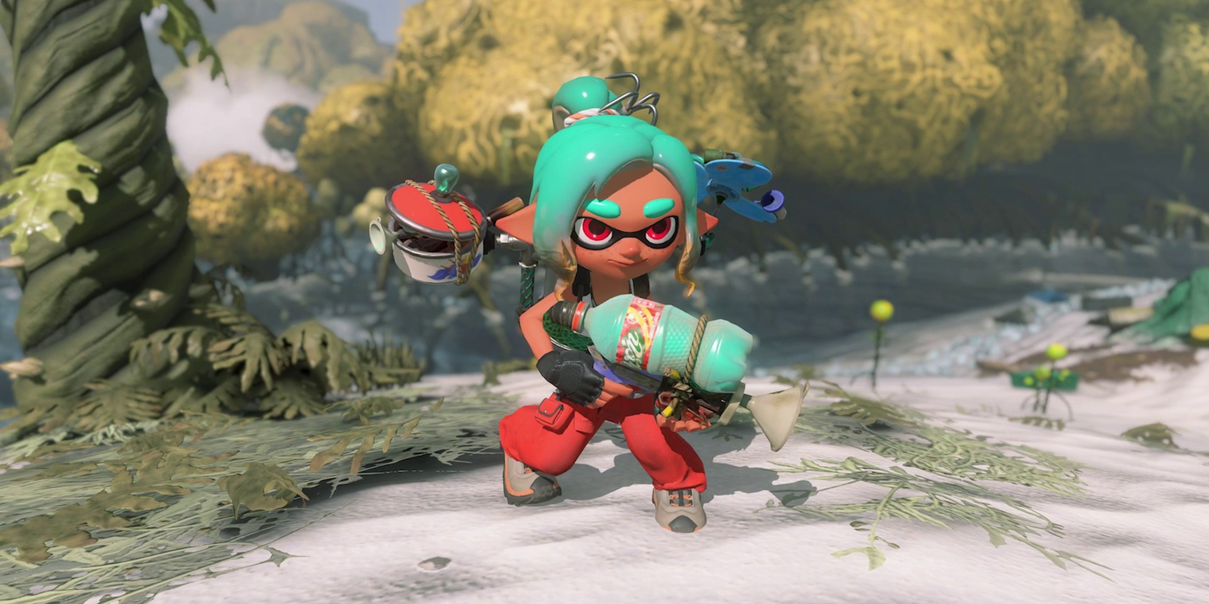 character holding a gun in splatoon raiders.