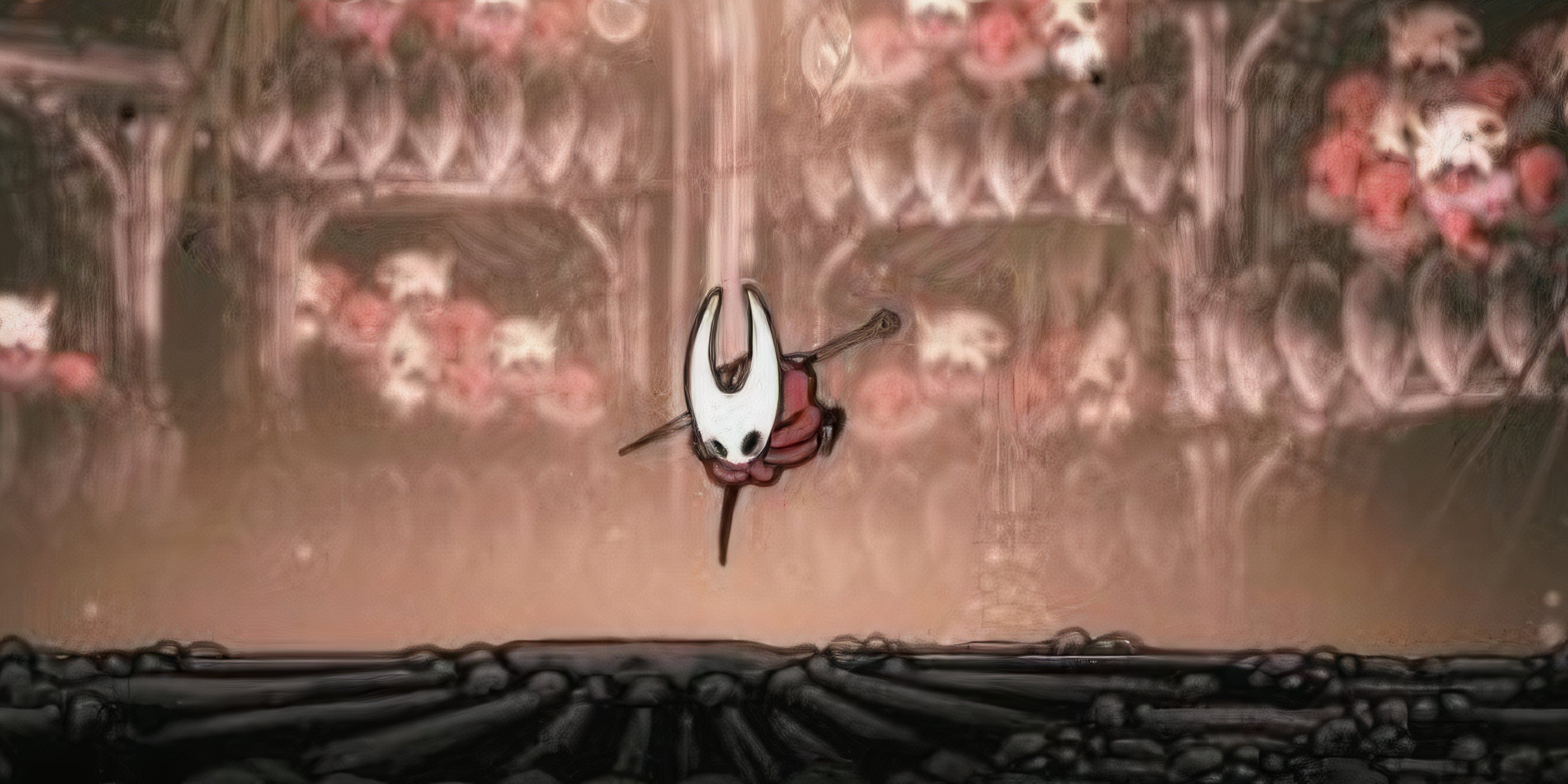 Hornet jumping in an arena in Hollow Knight: Silksong.