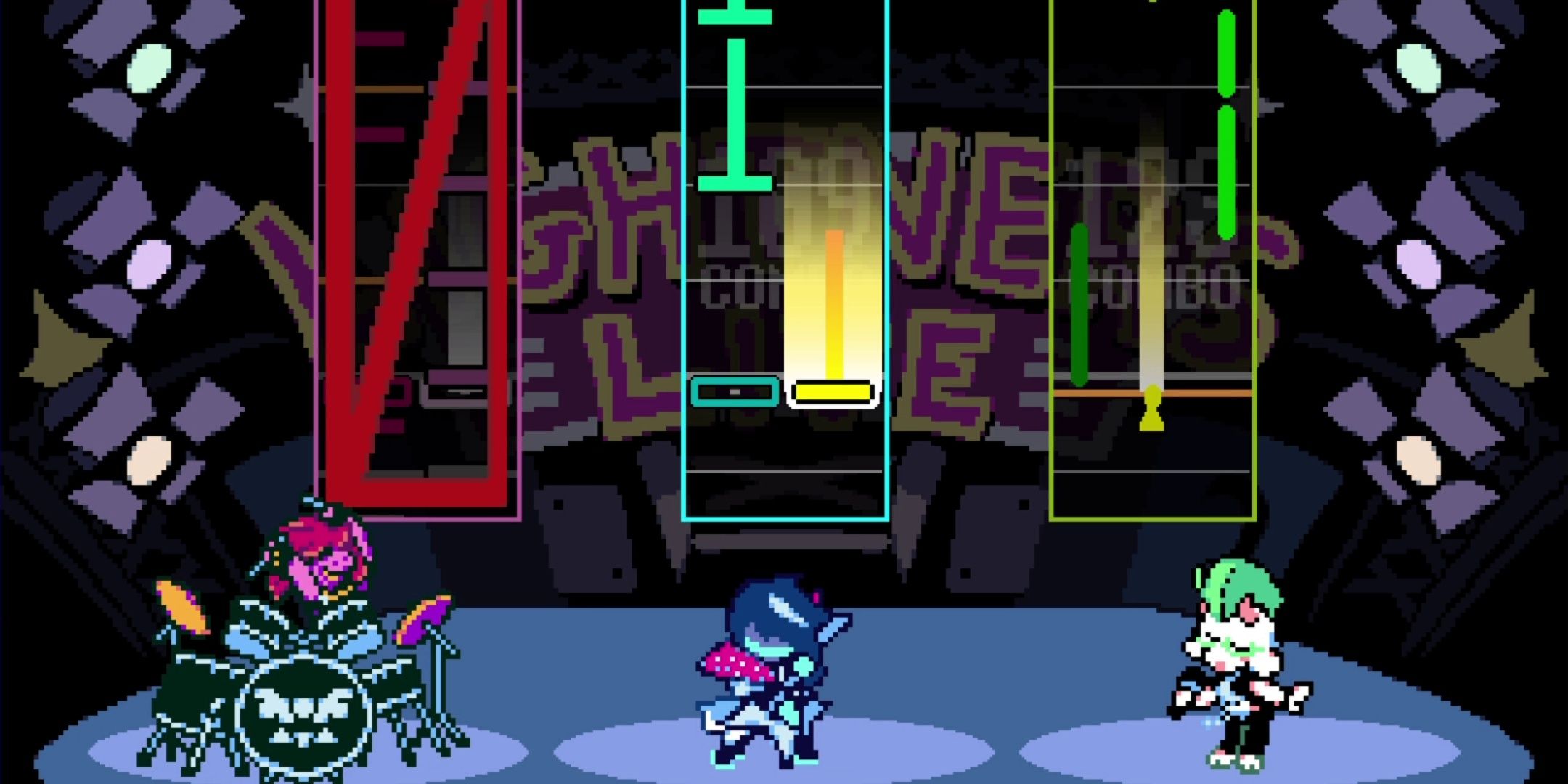 Susie, Kris, and Ralsei play in a band in Deltarune