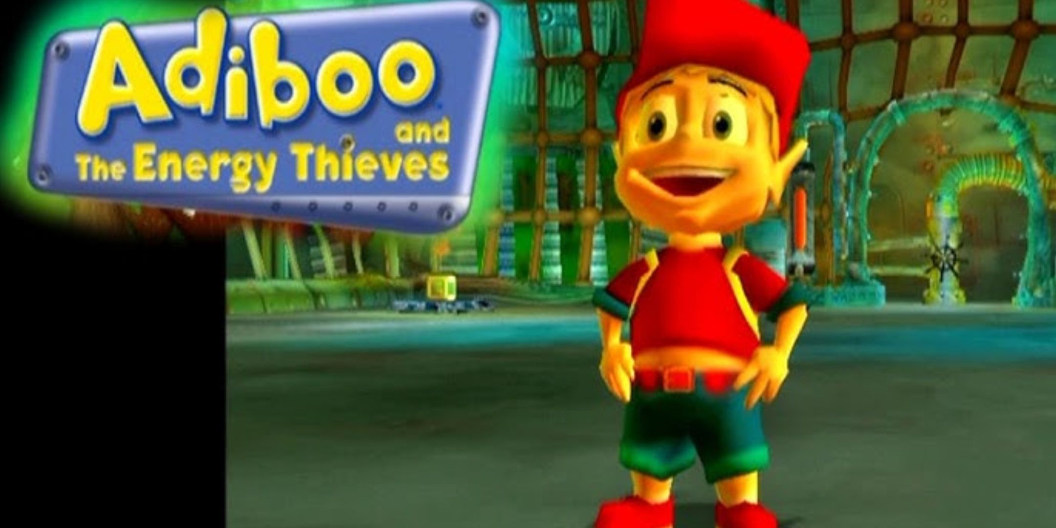 A character in red clothes and a cap in adiboo and the energy thieves.