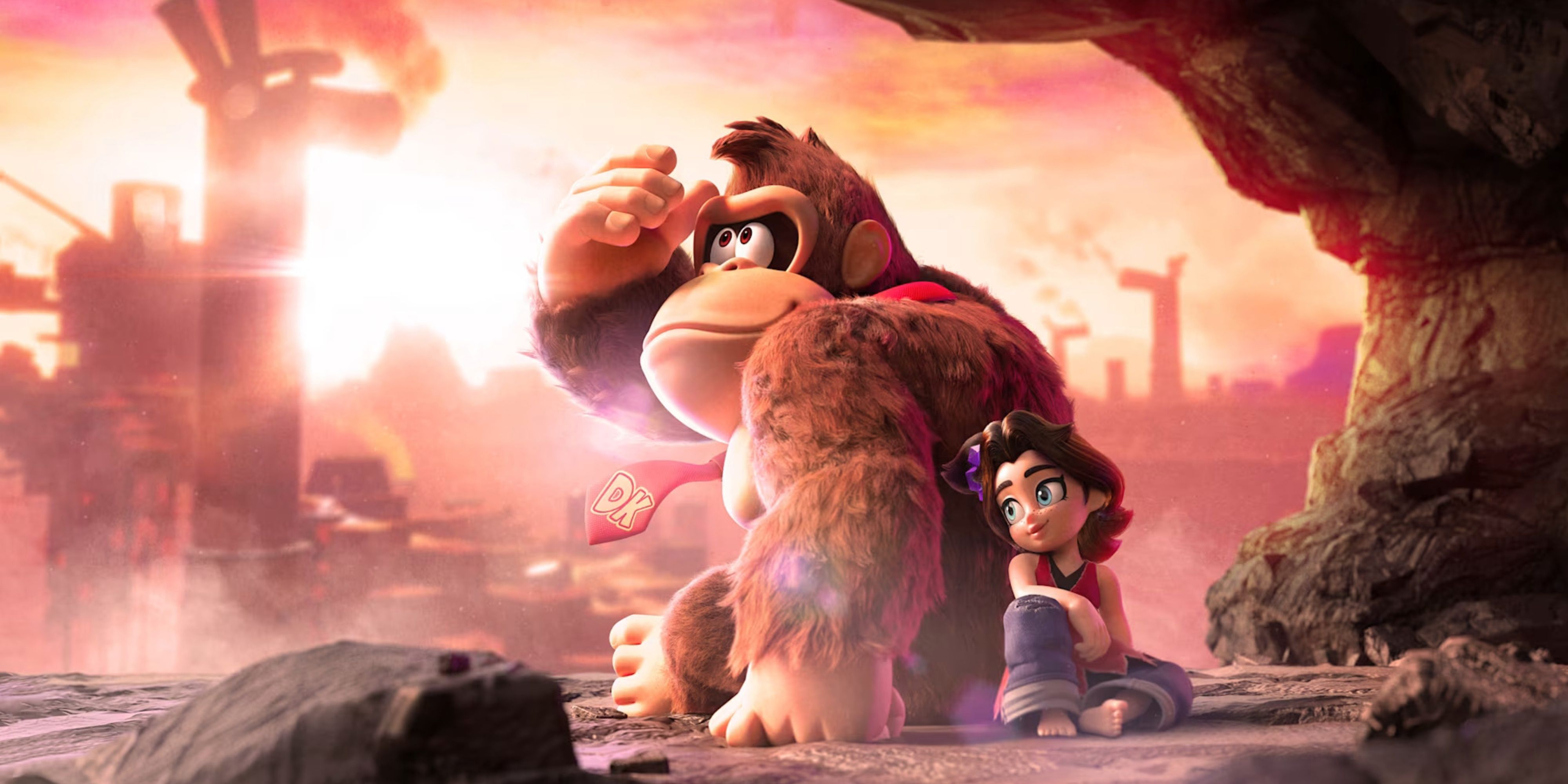 donkey kong and pauline sitting back to back in bananza.