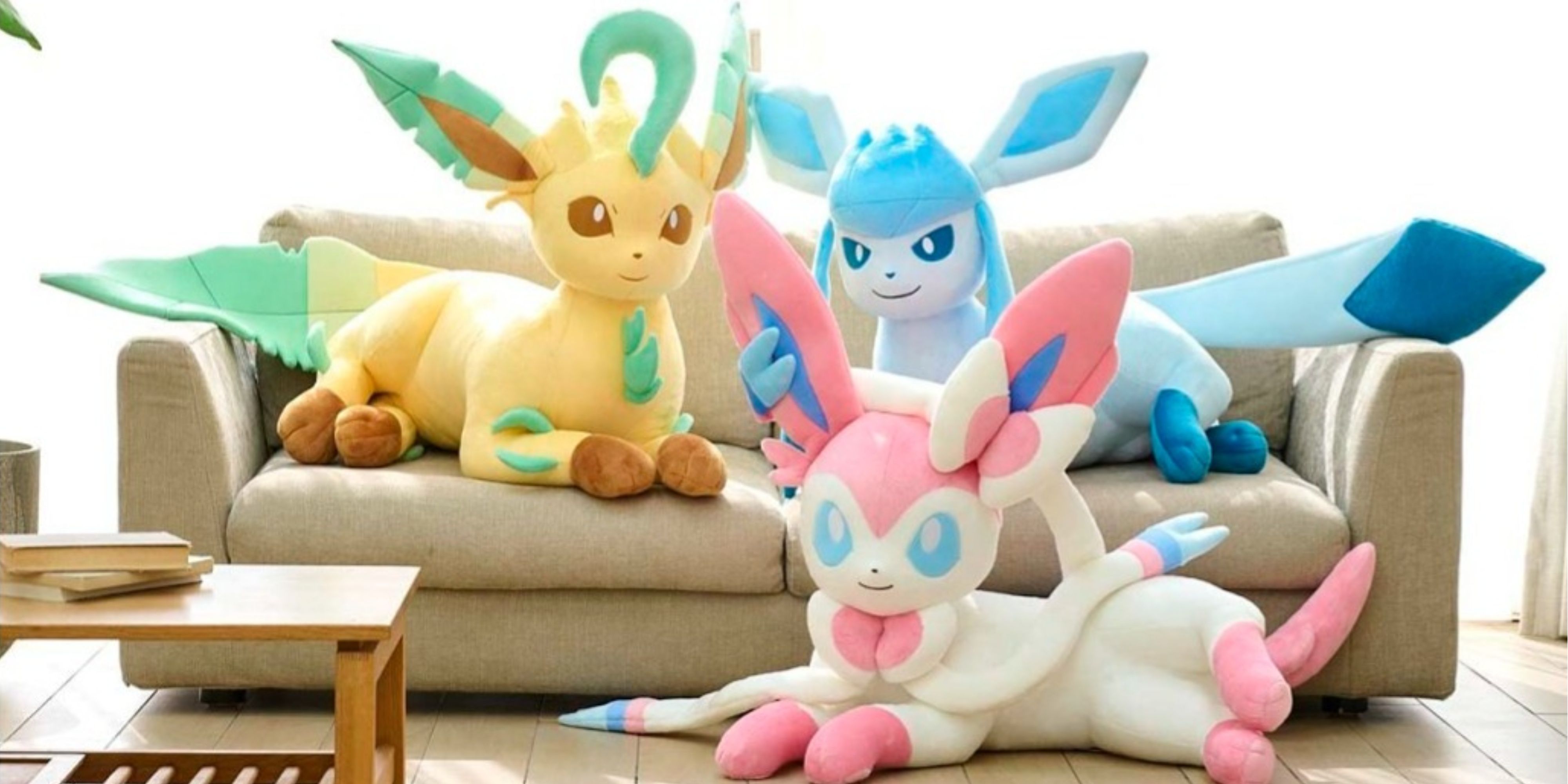 sylveon glaceon and leafeon life size eeveelution plushes.