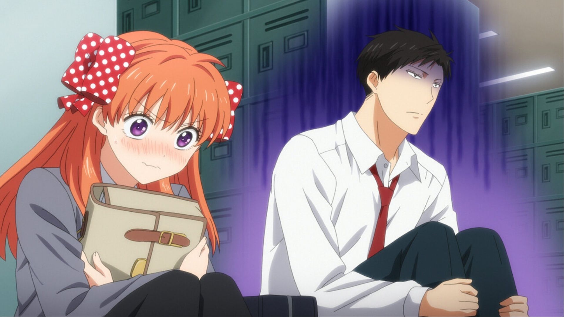 Chiyo Sakura getting embarrassed easily in front of Umetarou Nozaki as he sits in despair in Monthly Girls' Nozaki-kun.