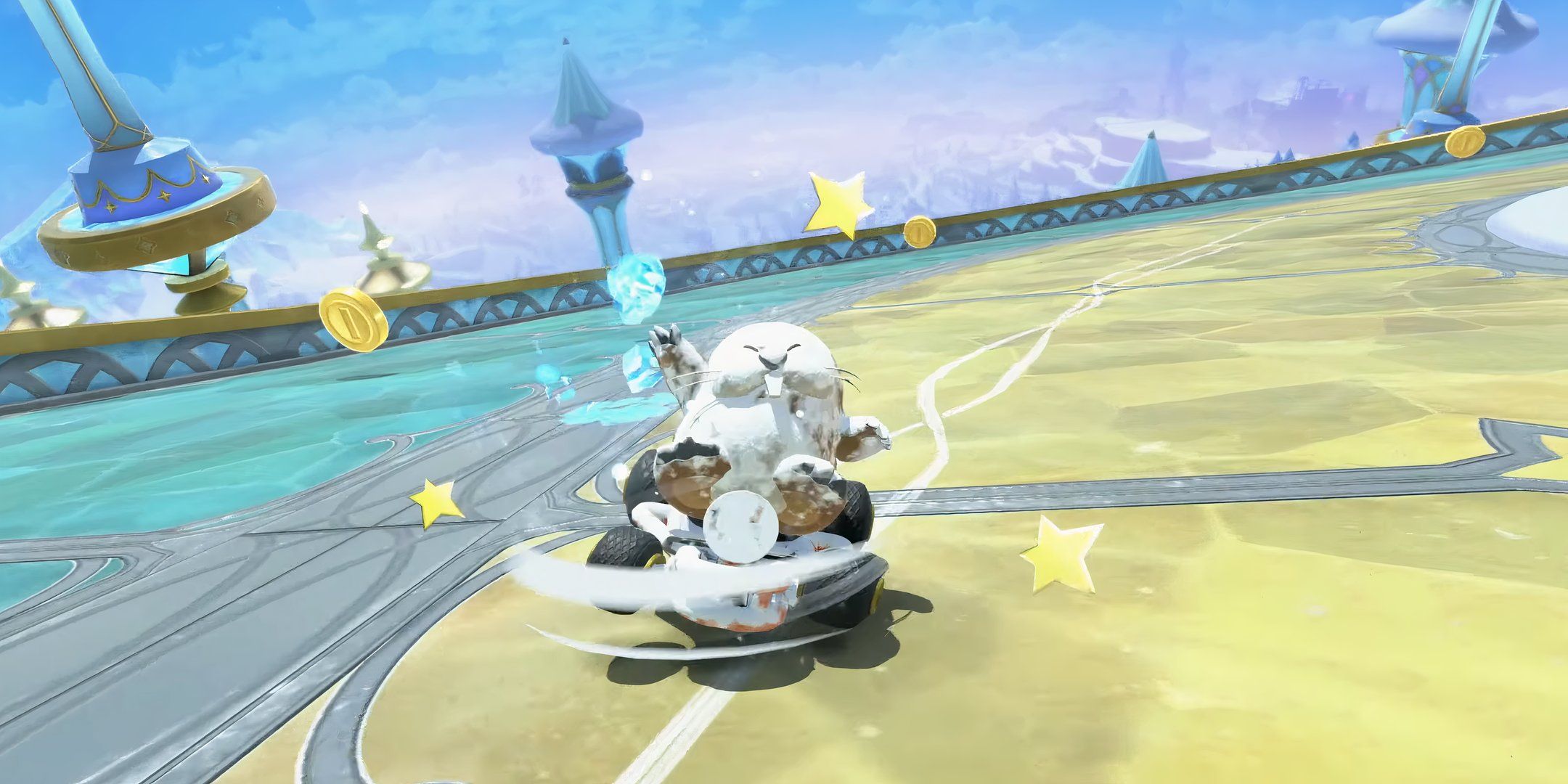 Monty mole after being hit by an ice flower in mario kart world.