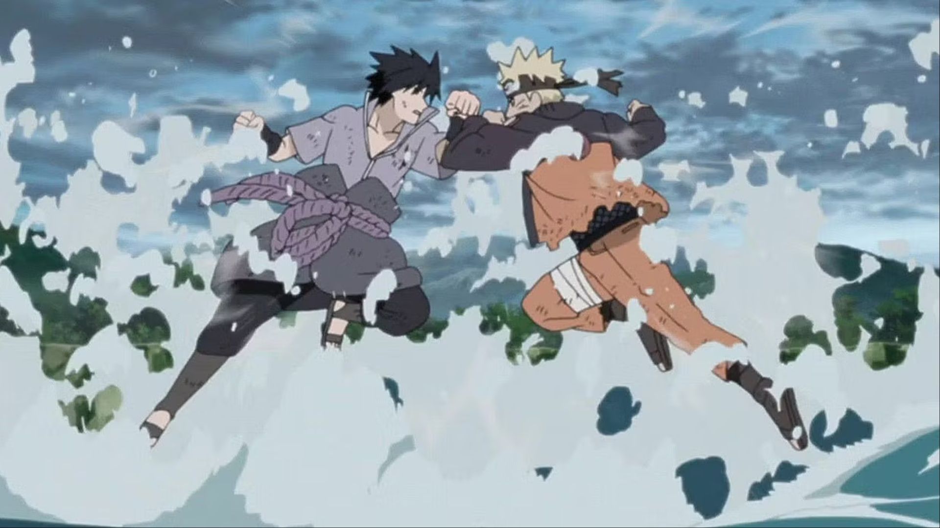 Naruto clashing with Sasuke at the end of Naruto: Shippuden.