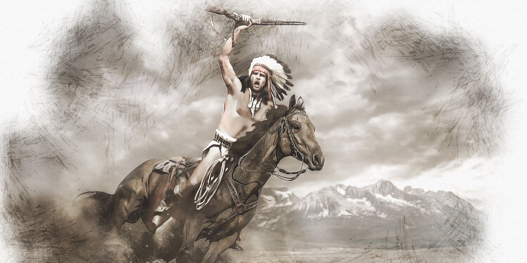 An artistic representation of a Native American.